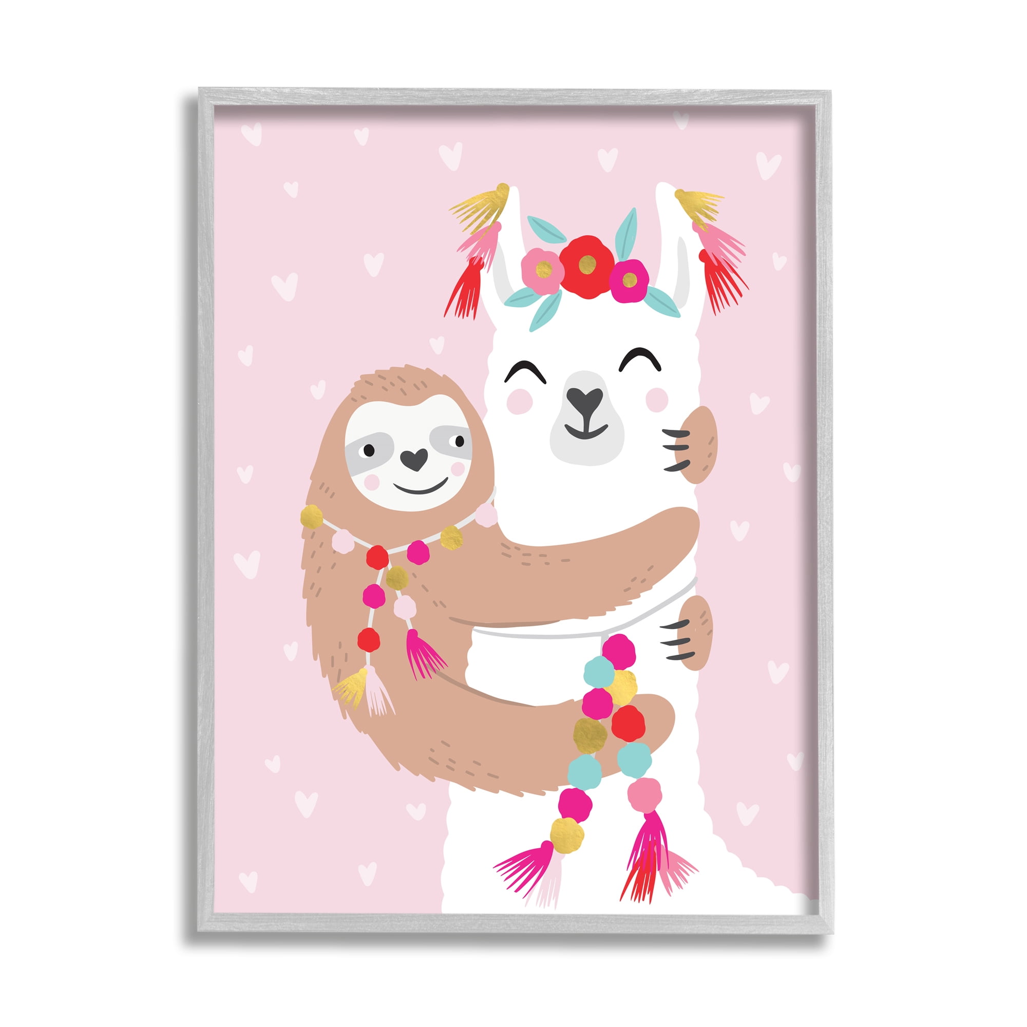 Stupell Industries Sloth Hugging Floral Llama Pink Heart Pattern,11 x 14,Designed by Caroline Alfreds