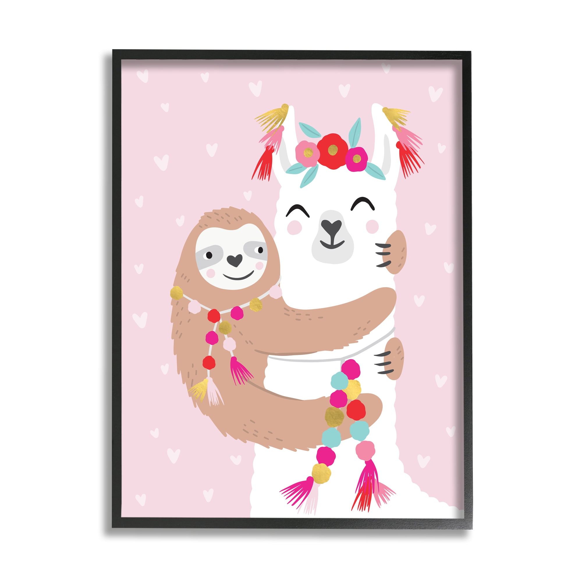 Stupell Industries Sloth Hugging Floral Llama Pink Heart Pattern,16 x 20,Designed by Caroline Alfreds