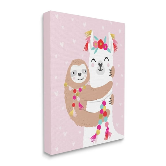 Stupell Industries Sloth Hugging Floral Llama Pink Heart Pattern,36 x 48,Designed by Caroline Alfreds