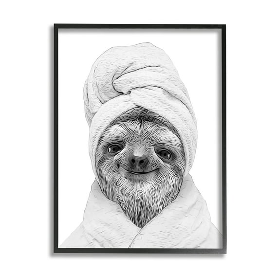 Stupell Industries Sloth In Bathrobe Animal Portrait Animals & Insects Painting Black Framed Art Print Wall Art