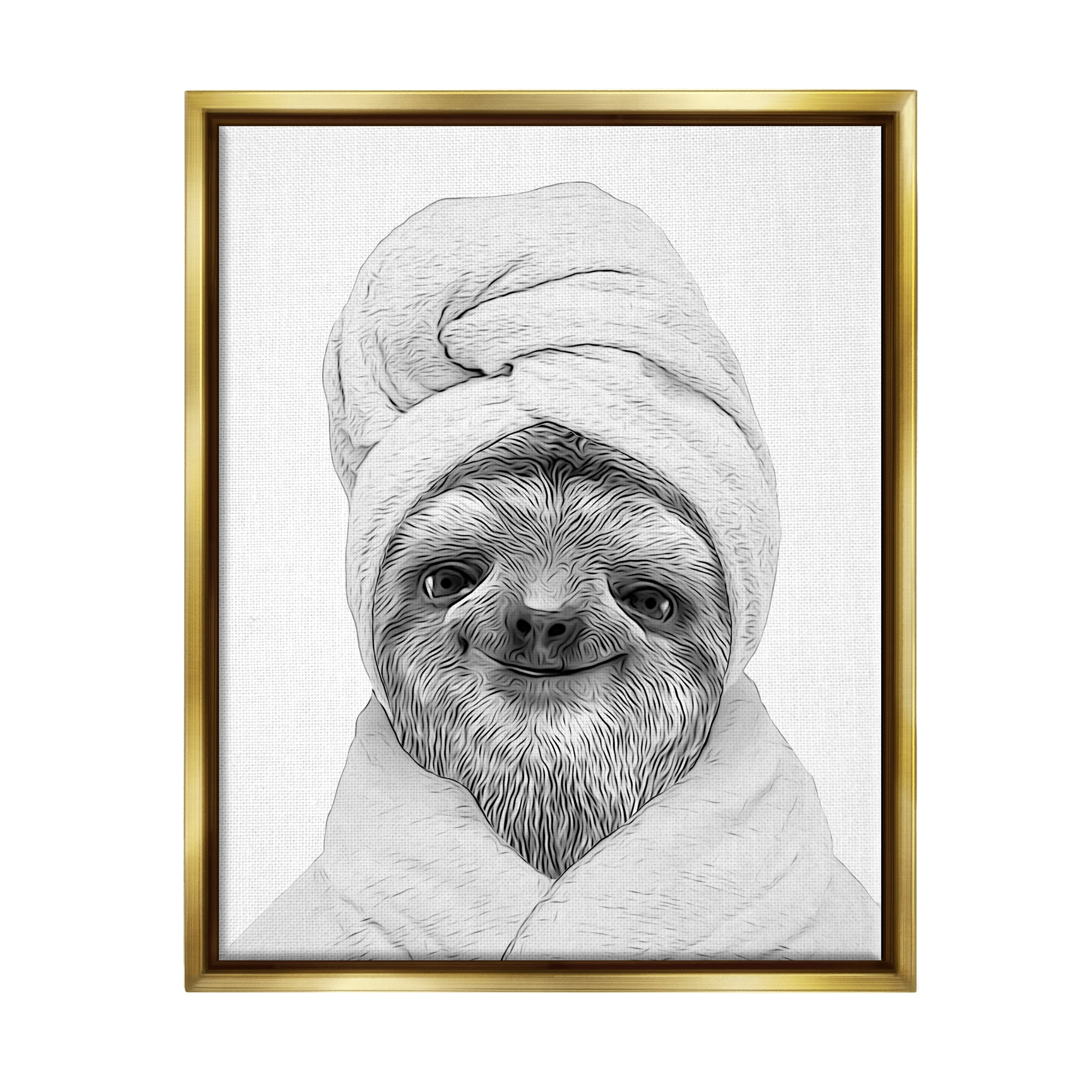 Stupell Industries Sloth In Bathrobe Animal Portrait Animals & Insects Painting Gold Floater Framed Art Print Wall Art