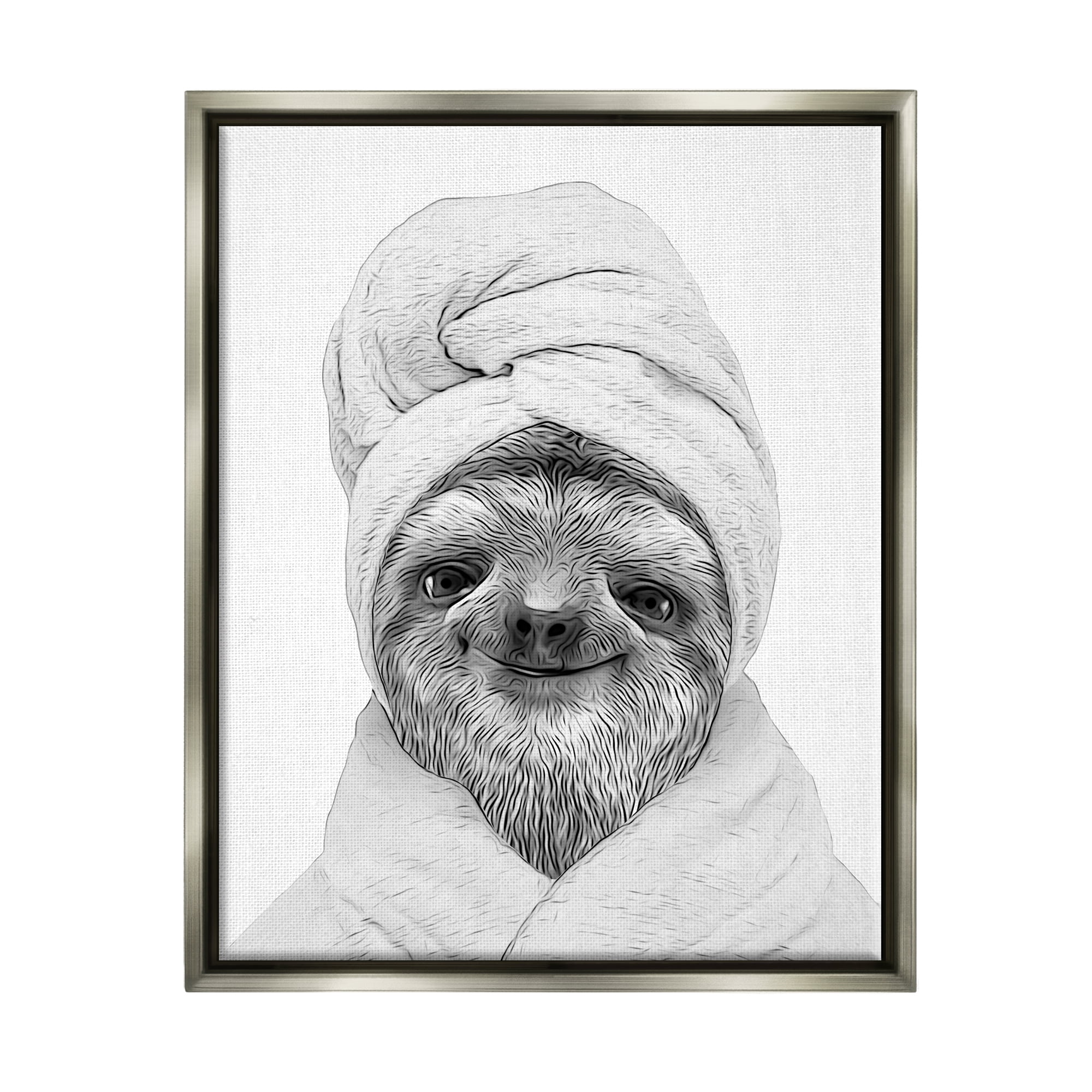 Stupell Industries Sloth In Bathrobe Animal Portrait Animals & Insects Painting Gray Floater Framed Art Print Wall Art