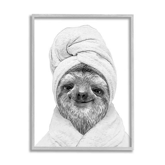 Stupell Industries Sloth In Bathrobe Animal Portrait Animals & Insects Painting Gray Framed Art Print Wall Art