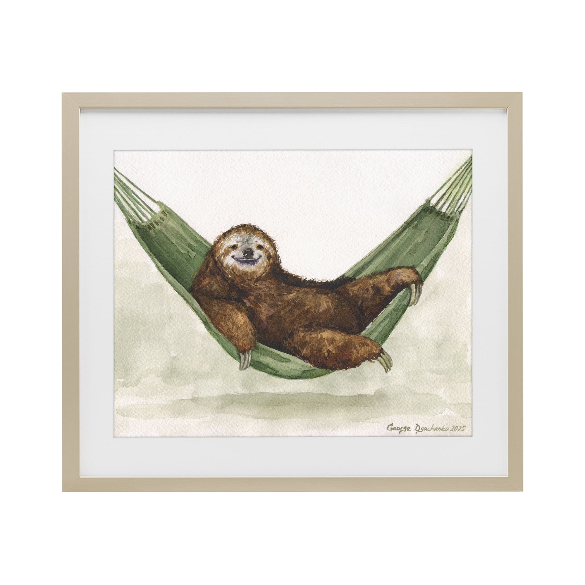 Stupell Industries Sloth On The Hammock Birch Framed Print Under Glass, design by George Dyachenko
