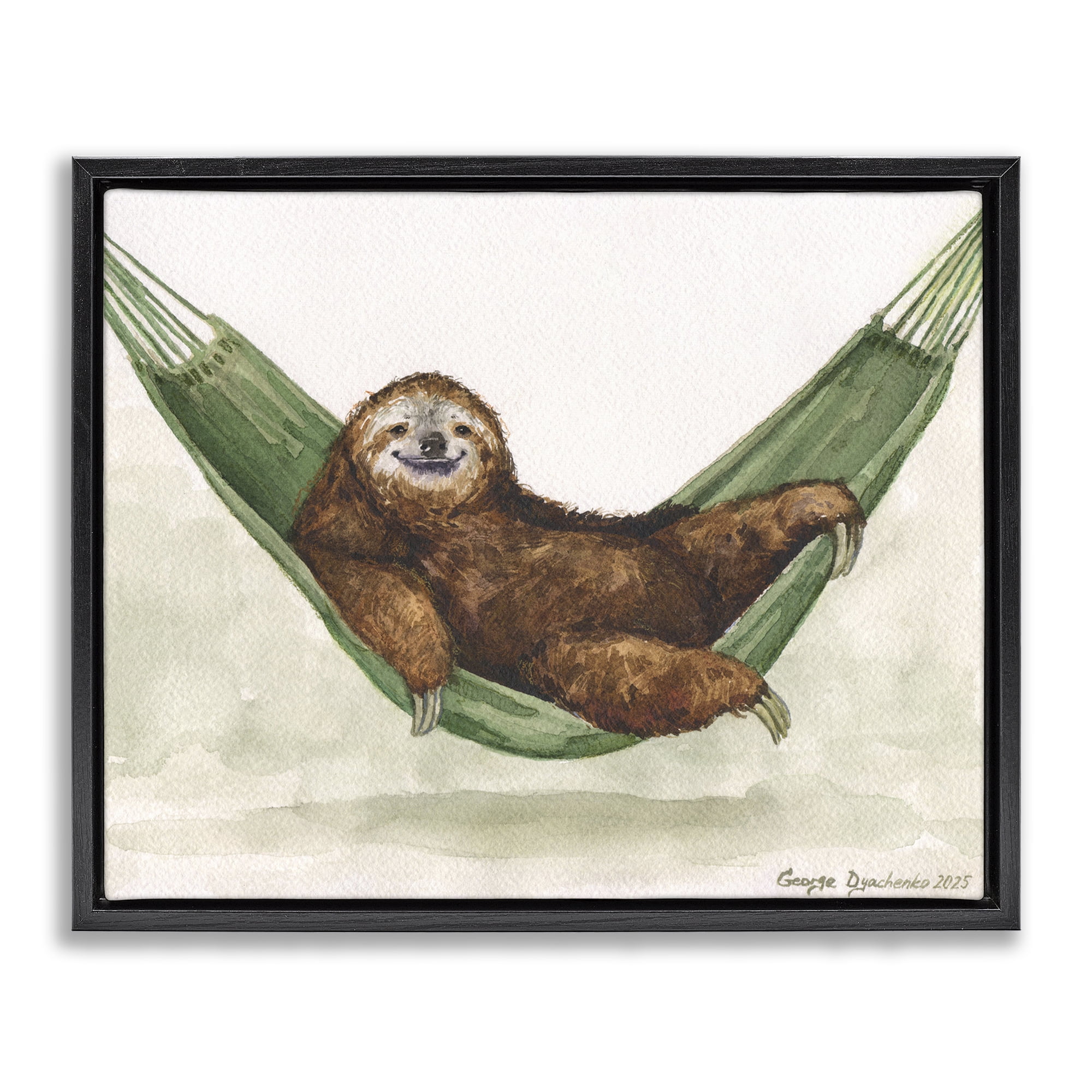 Stupell Industries Sloth On The Hammock Black Framed Floater Canvas Wall Art, design by George Dyachenko