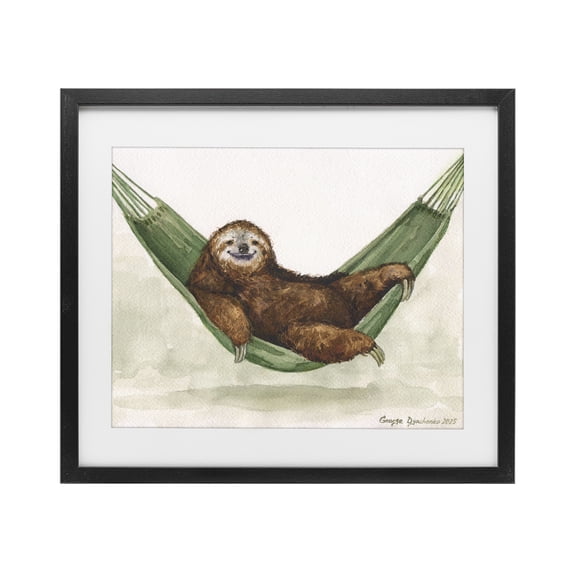 Stupell Industries Eclectic Sloth On The Hammock Black Framed Print Under Glass, 21 x 17, by George Dyachenko