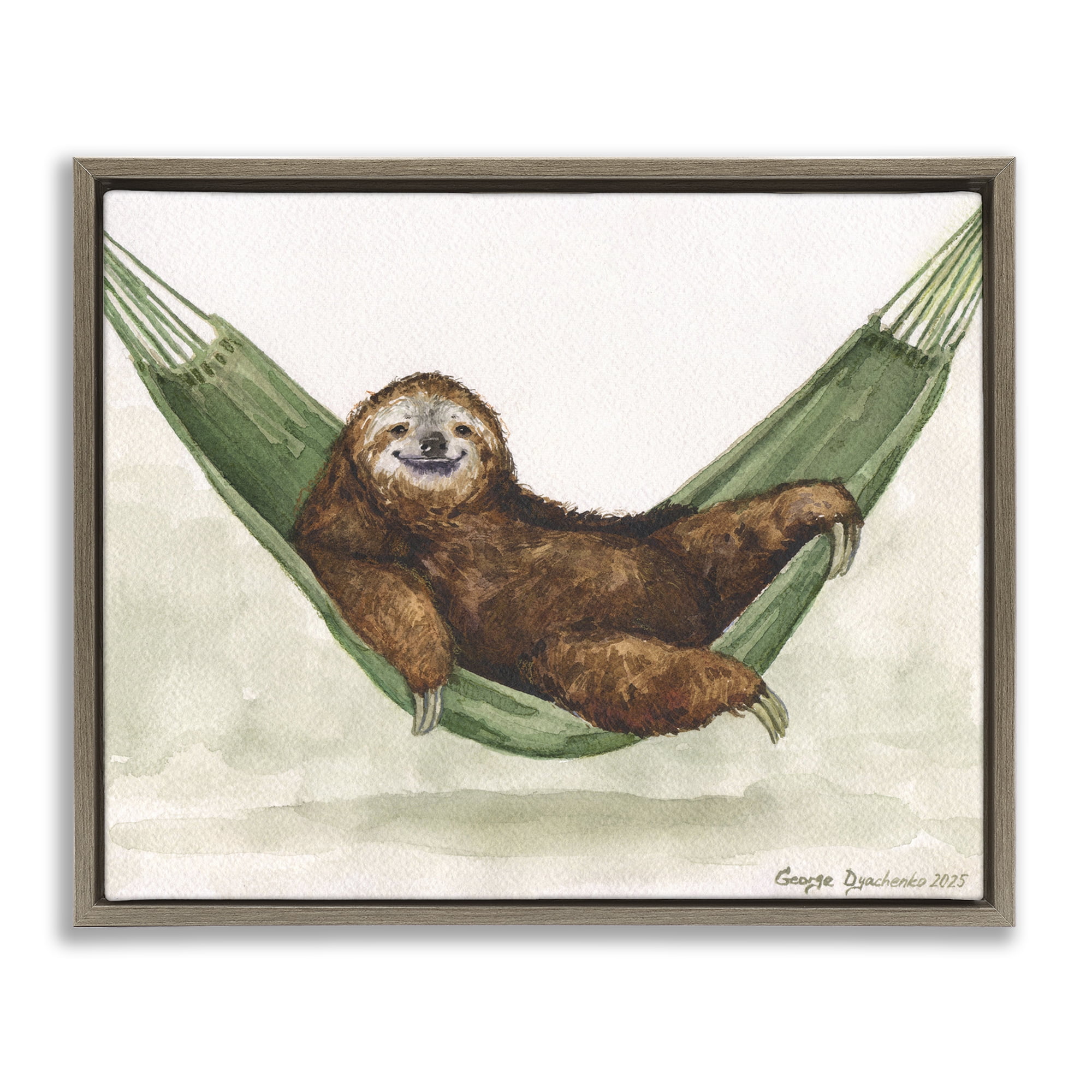 Stupell Industries Sloth On The Hammock Brown Framed Floater Canvas Wall Art, design by George Dyachenko