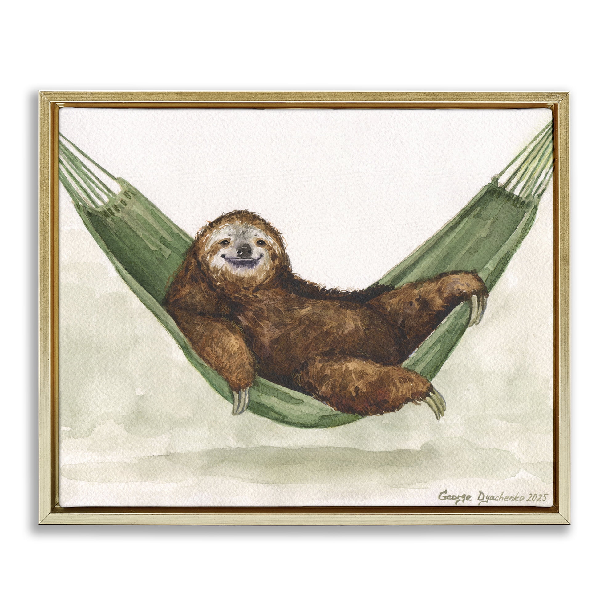 Stupell Industries Sloth On The Hammock Gold Framed Floater Canvas Wall Art, design by George Dyachenko