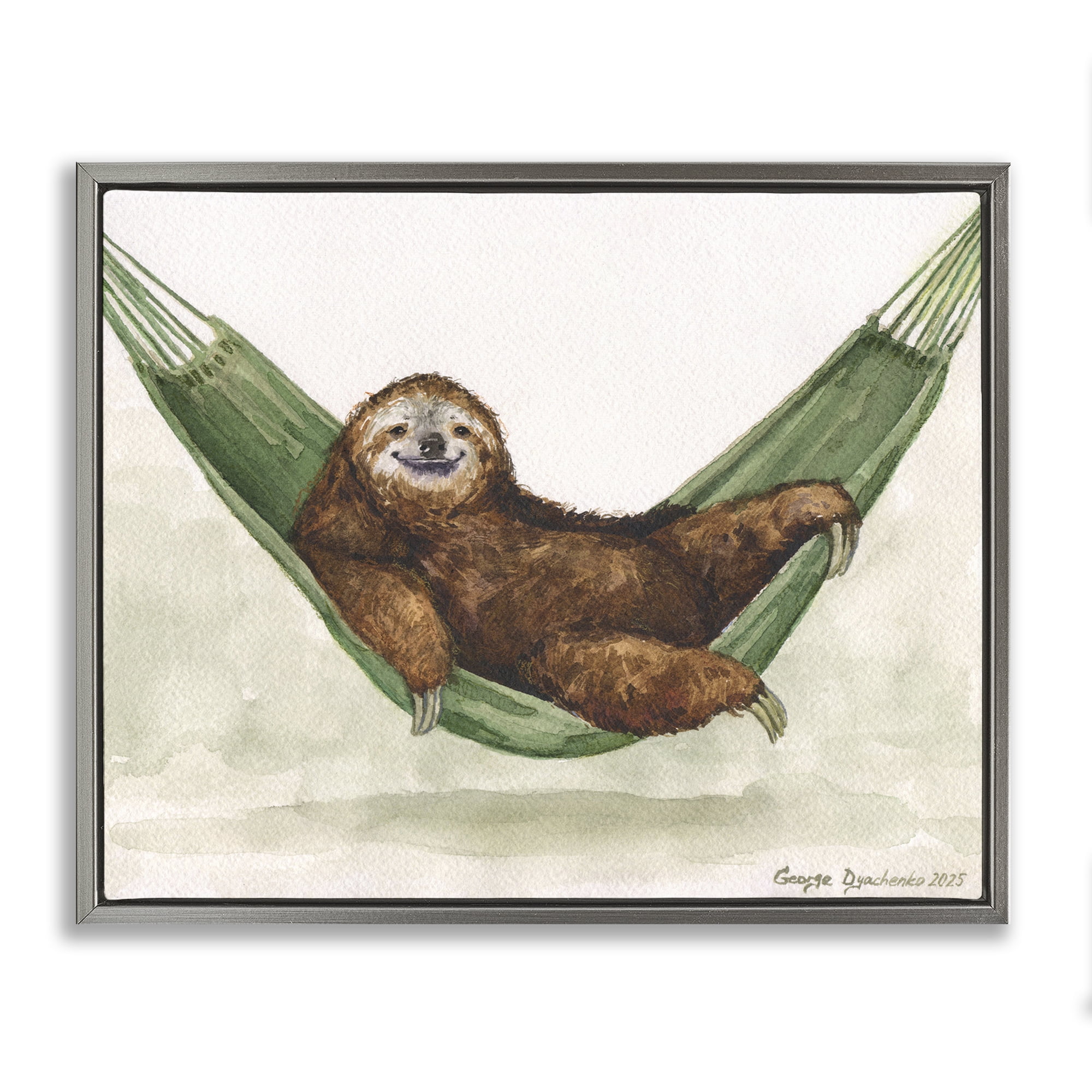 Stupell Industries Sloth On The Hammock Gray Framed Floater Canvas Wall Art, design by George Dyachenko