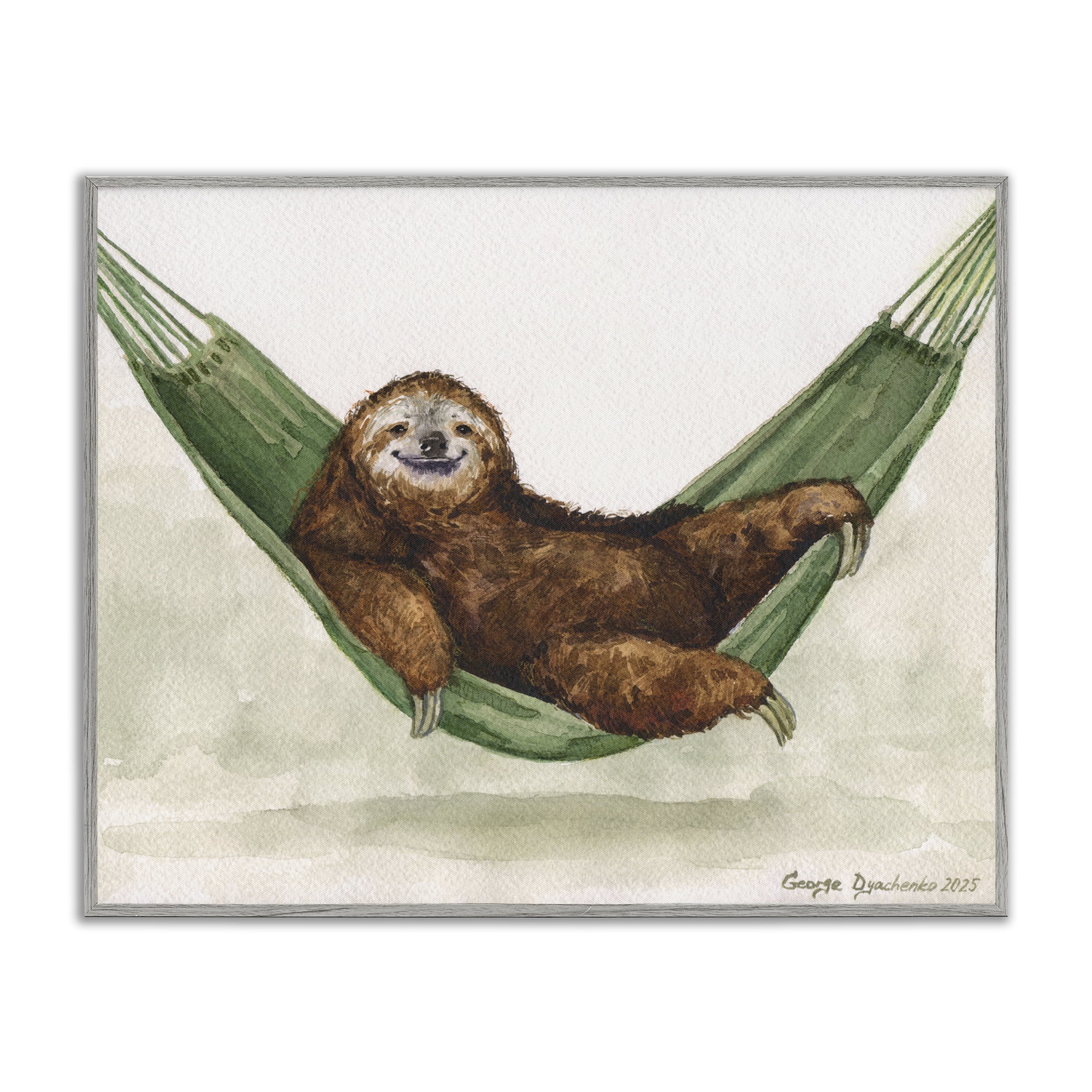 Stupell Industries Sloth On The Hammock Gray Framed Giclee Art, design by George Dyachenko