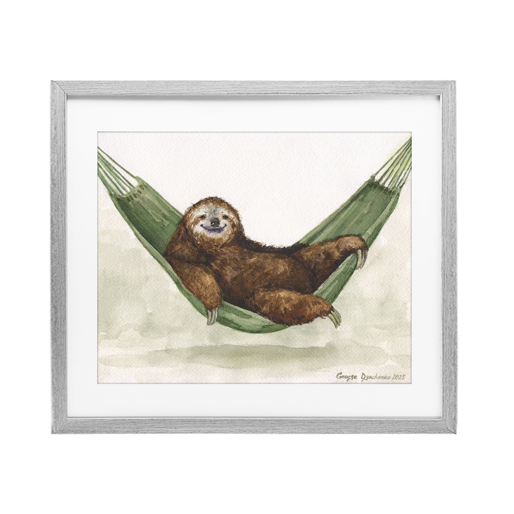 Stupell Industries Sloth On The Hammock Gray Framed Print Under Glass, design by George Dyachenko