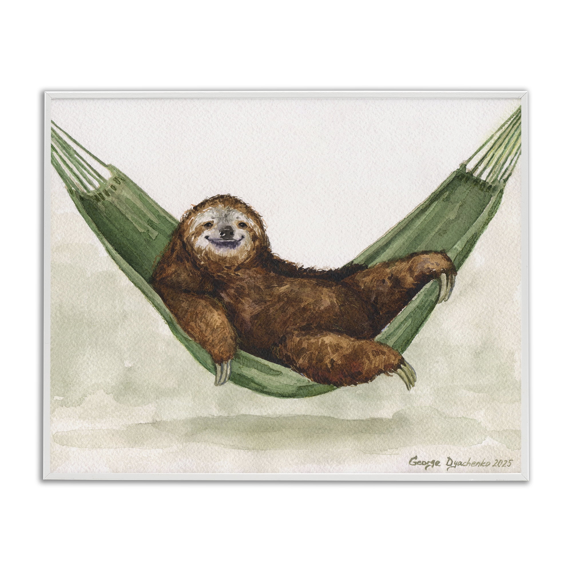Stupell Industries Sloth On The Hammock White Framed Giclee Art, design by George Dyachenko