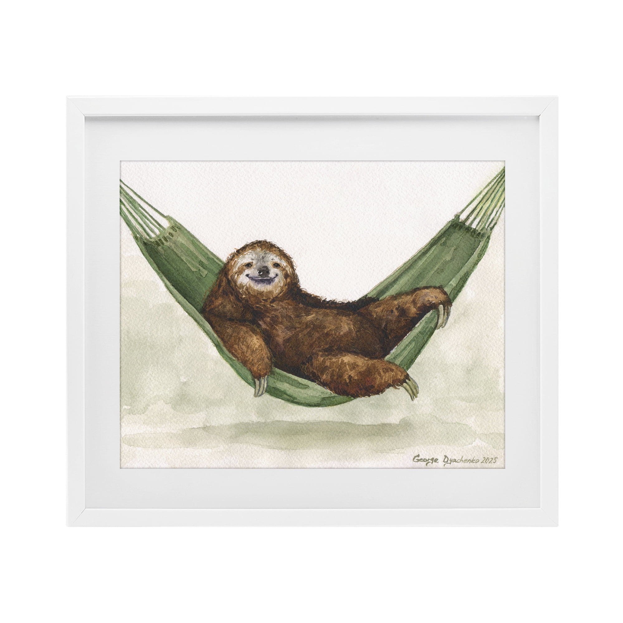 Stupell Industries Sloth On The Hammock White Framed Print Under Glass, design by George Dyachenko