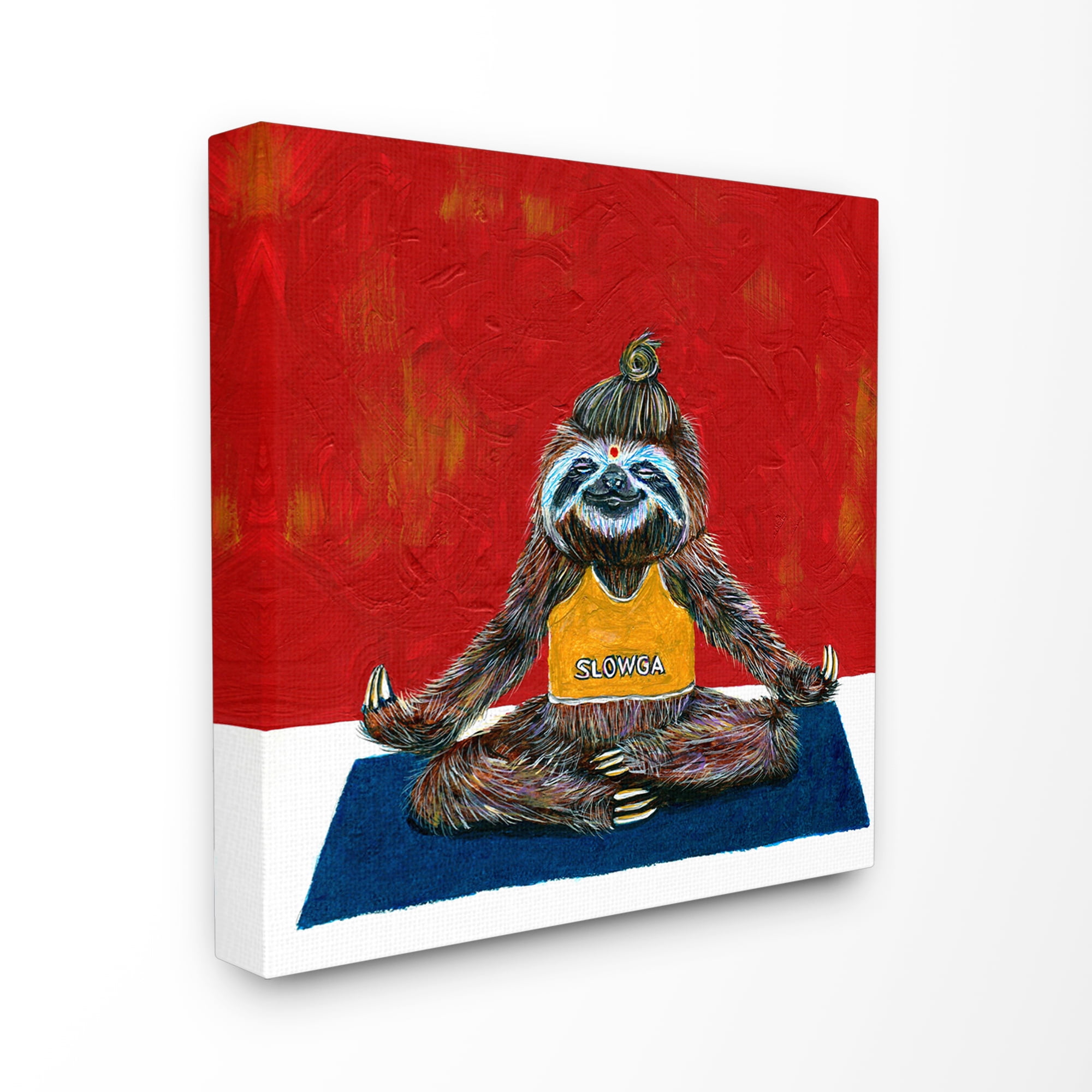 Stupell Industries Sloth Yoga Funny Animal Red Blue Painting Canvas Wall Art, 17 x 17, byMelissa Symons
