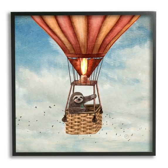 Stupell Industries Sloth in Hot Air Balloon Animals & Insects Painting Black Framed Art Print Wall Art, 24 x 24