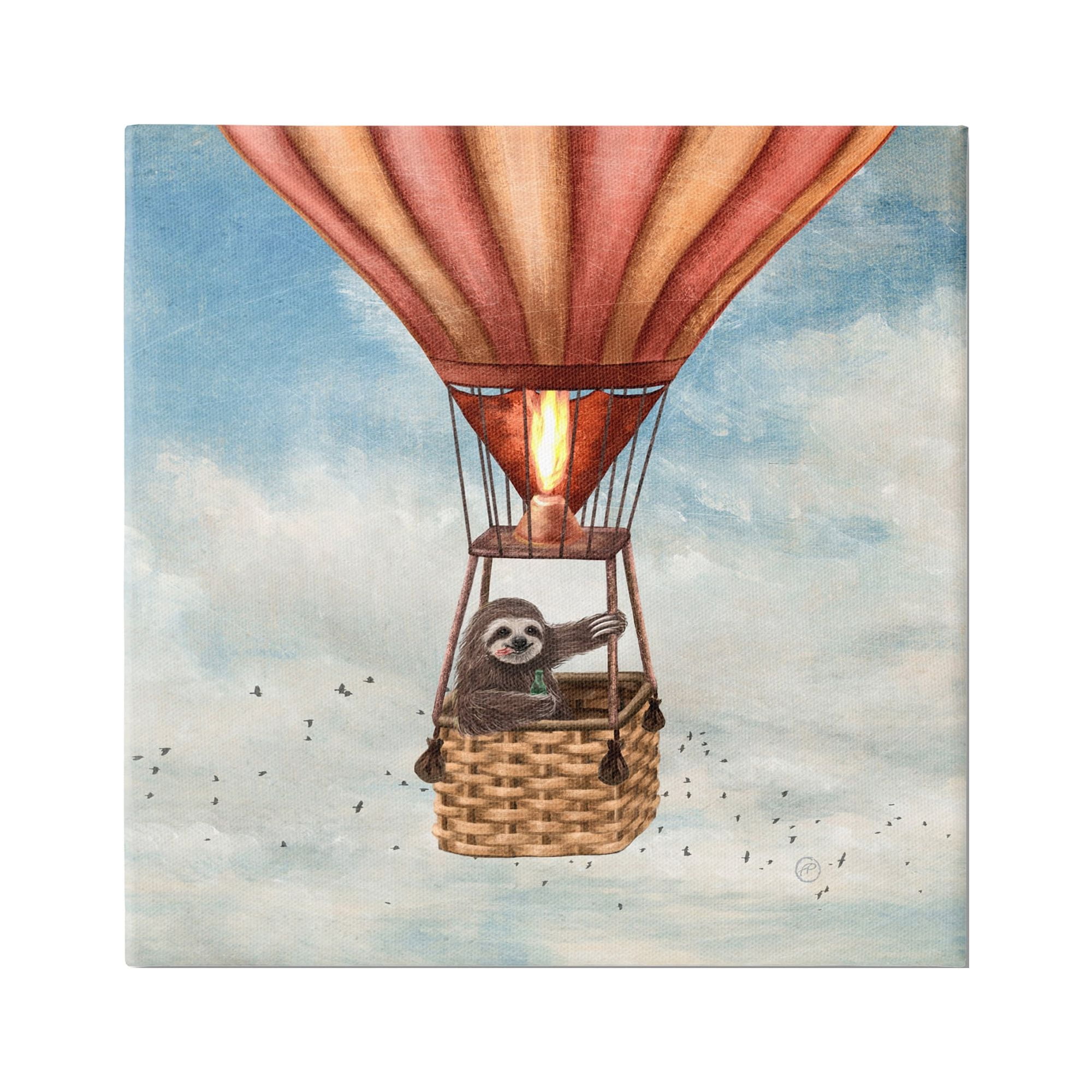 Stupell Industries Sloth in Hot Air Balloon Animals & Insects Painting Gallery Wrapped Canvas Art Print Wall Art, 30 x 30