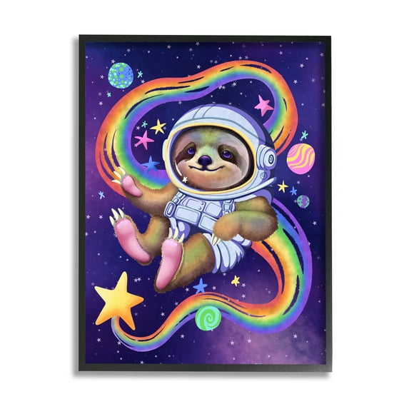 Stupell Industries Sloth in Outer Space Animals & Insects Painting Black Framed Art Print Wall Art, 24 x 30
