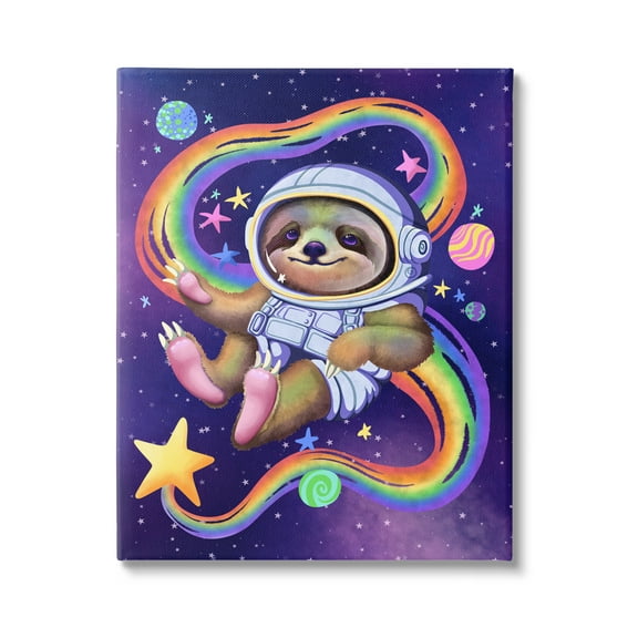 Stupell Industries Sloth in Outer Space Animals & Insects Painting Gallery Wrapped Canvas Art Print Wall Art, 24 x 30