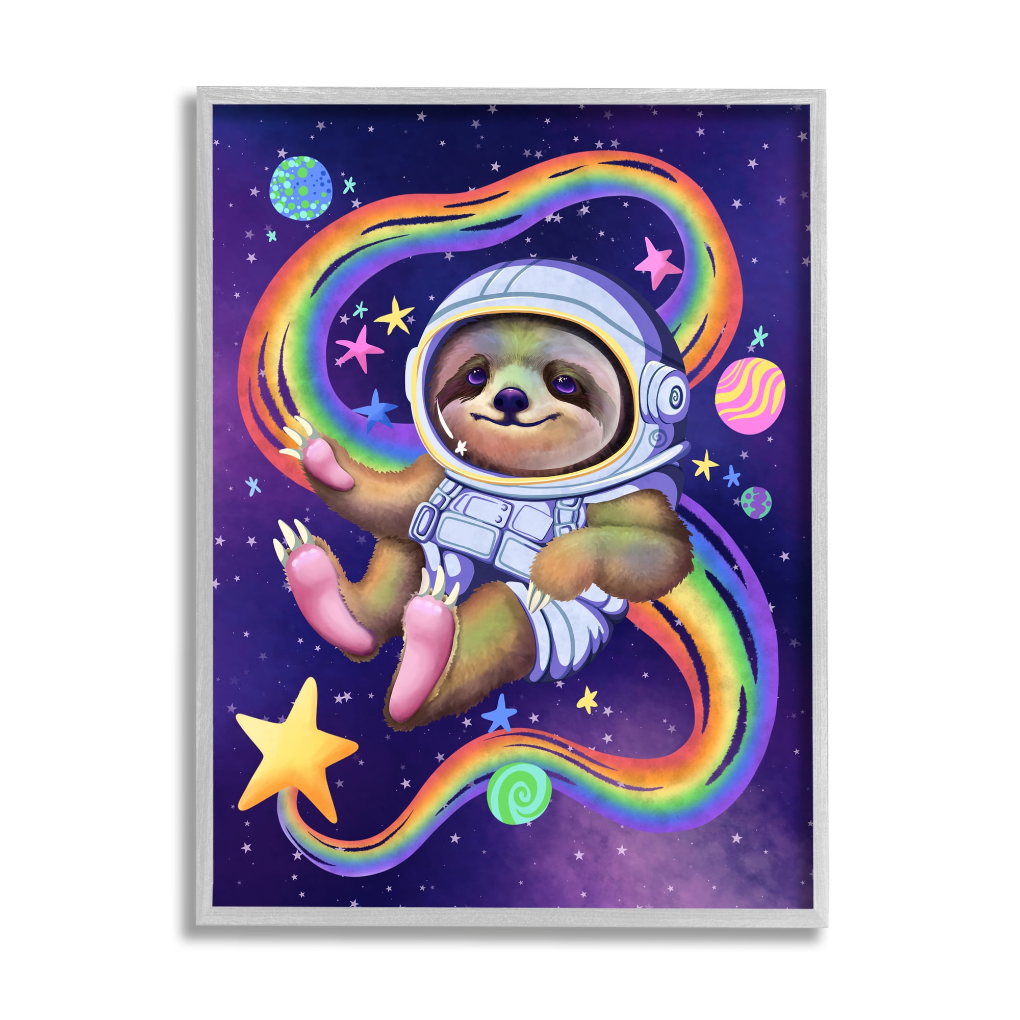 Stupell Industries Sloth in Outer Space Animals & Insects Painting Gray Framed Art Print Wall Art, 24 x 30