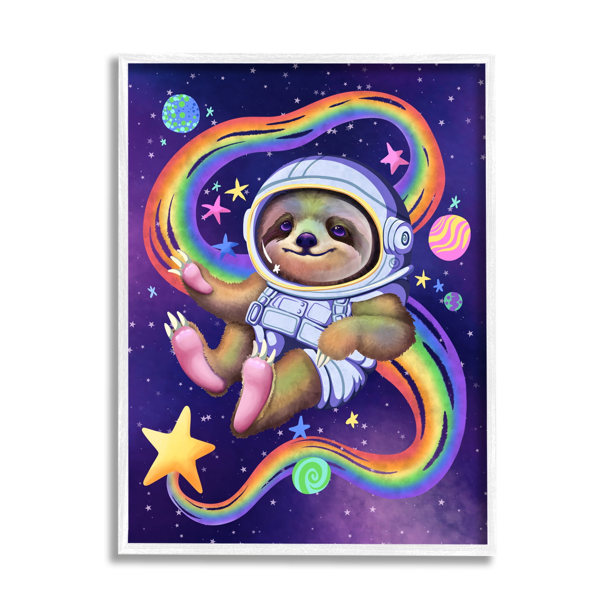 Stupell Industries Sloth in Outer Space Animals & Insects Painting White Framed Art Print Wall Art, 11 x 14