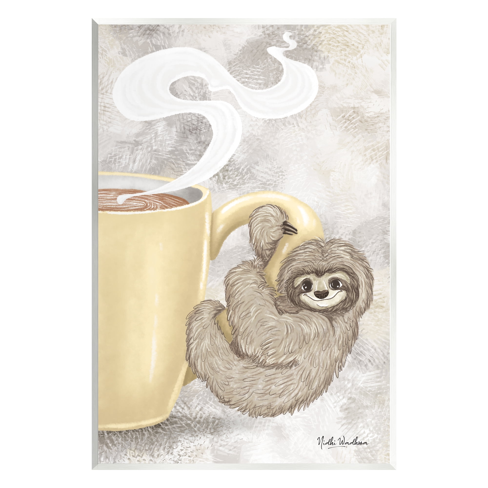 Stupell Industries Sloth on Coffee Mug Food & Beverage Painting Unframed Art Print Wall Art, 10 x 15
