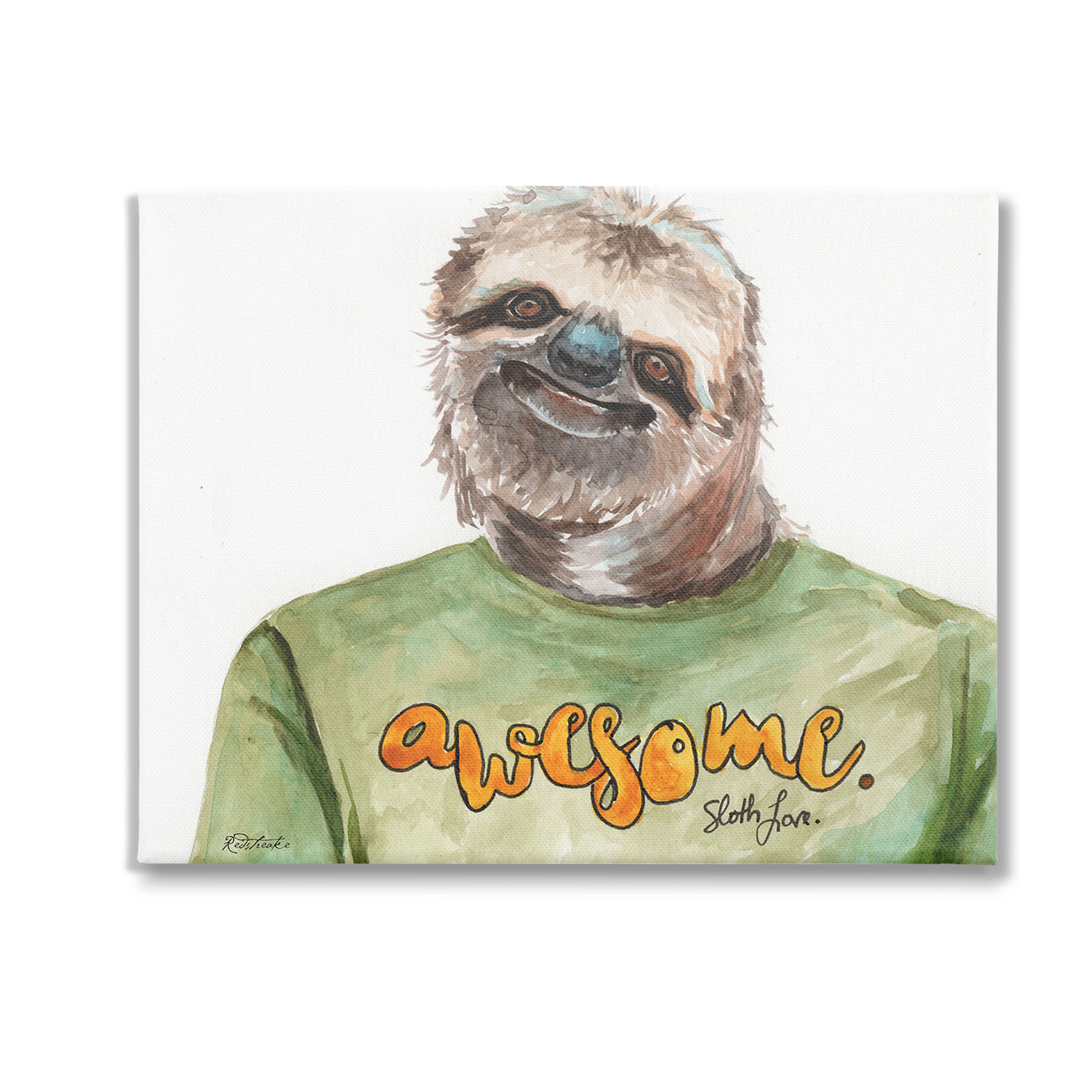 Stupell Industries Sloth with Awesome Shirt Animals & Insects Painting Gallery Wrapped Canvas Art Print Wall Art, 30 x 24