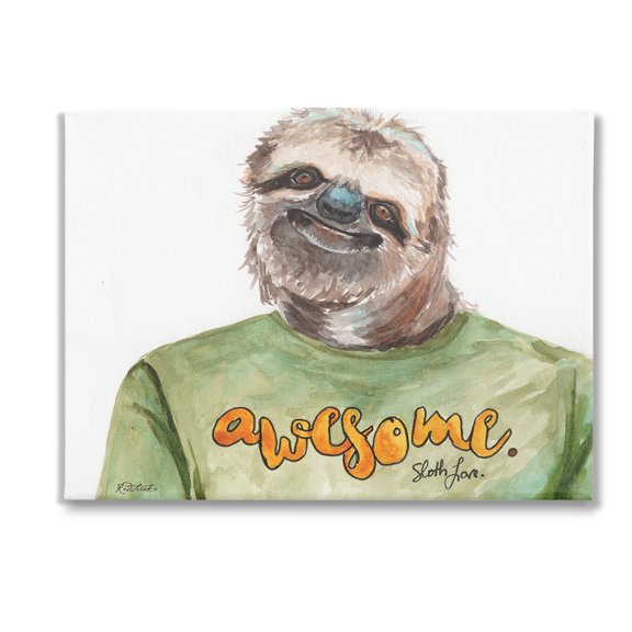 Stupell Industries Sloth with Awesome Shirt Animals & Insects Painting Gallery Wrapped Canvas Art Print Wall Art, 48 x 36