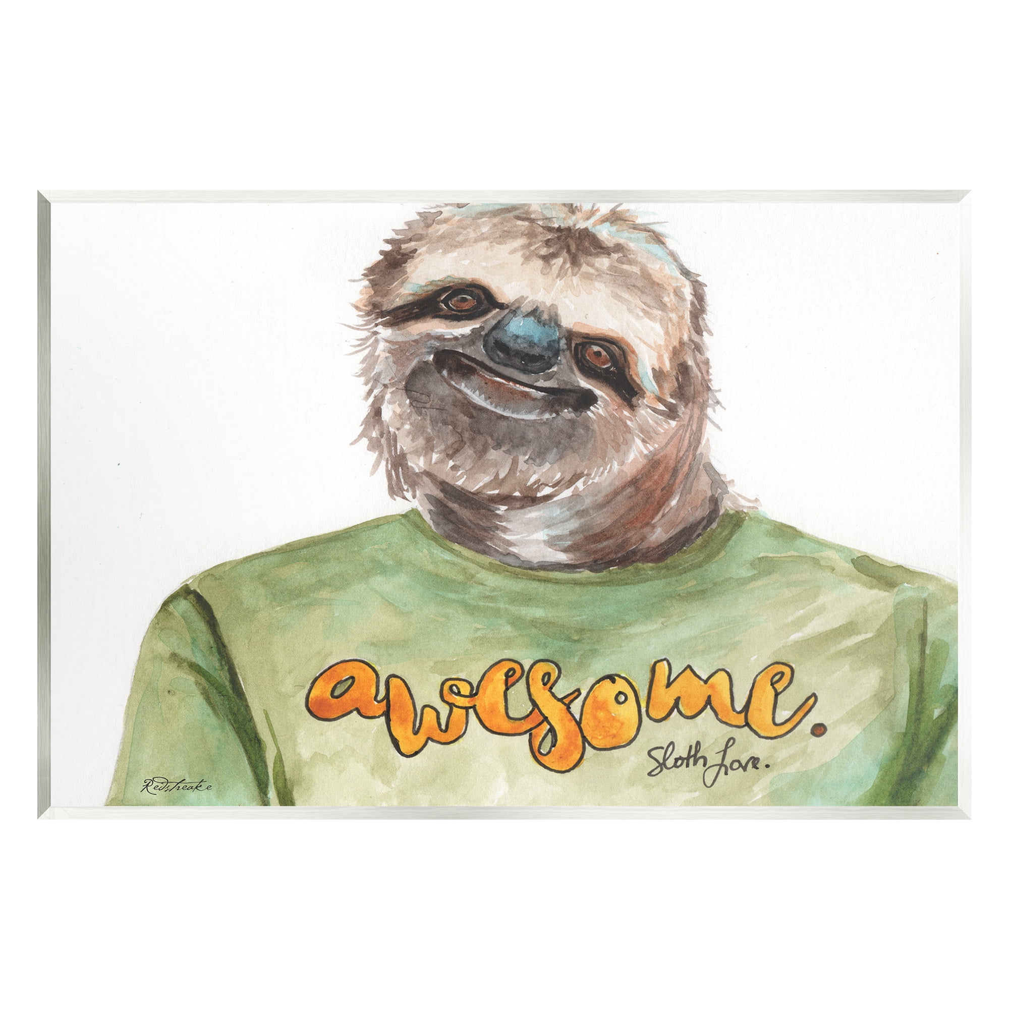 Stupell Industries Sloth with Awesome Shirt Animals & Insects Painting Unframed Art Print Wall Art, 19 x 13