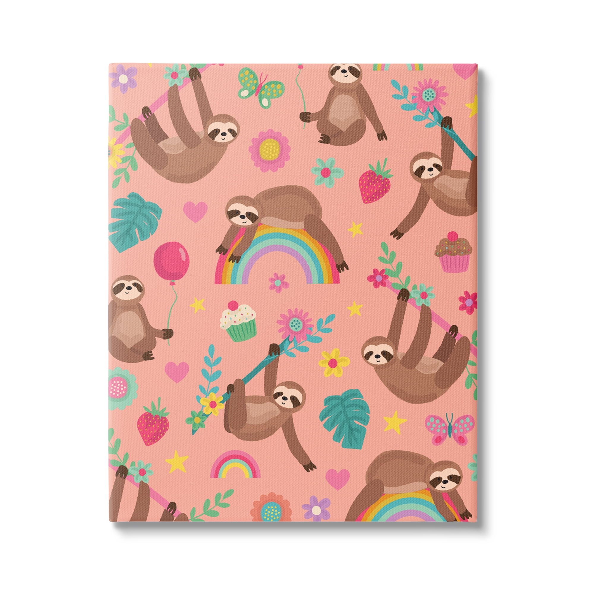 Stupell Industries Sloths Climbing Botanical Branches Whimsical Floral Pattern Graphic Art Gallery Wrapped Canvas Print Wall Art, Design by Lisa Perry Whitebutton