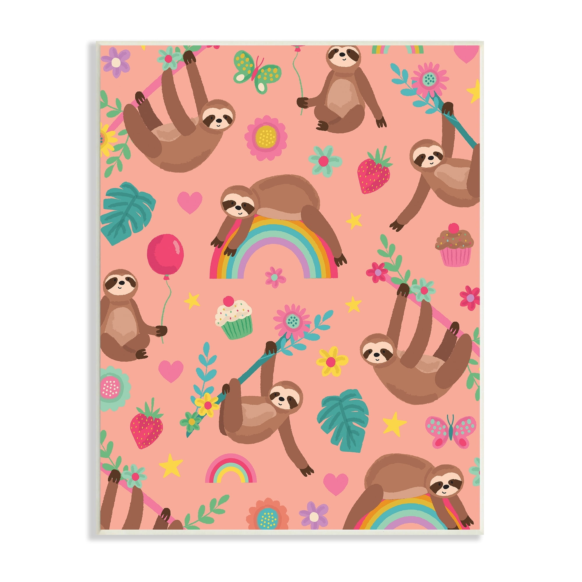 Stupell Industries Sloths Climbing Botanical Branches Whimsical Floral Pattern Graphic Art Unframed Art Print Wall Art, Design by Lisa Perry Whitebutton