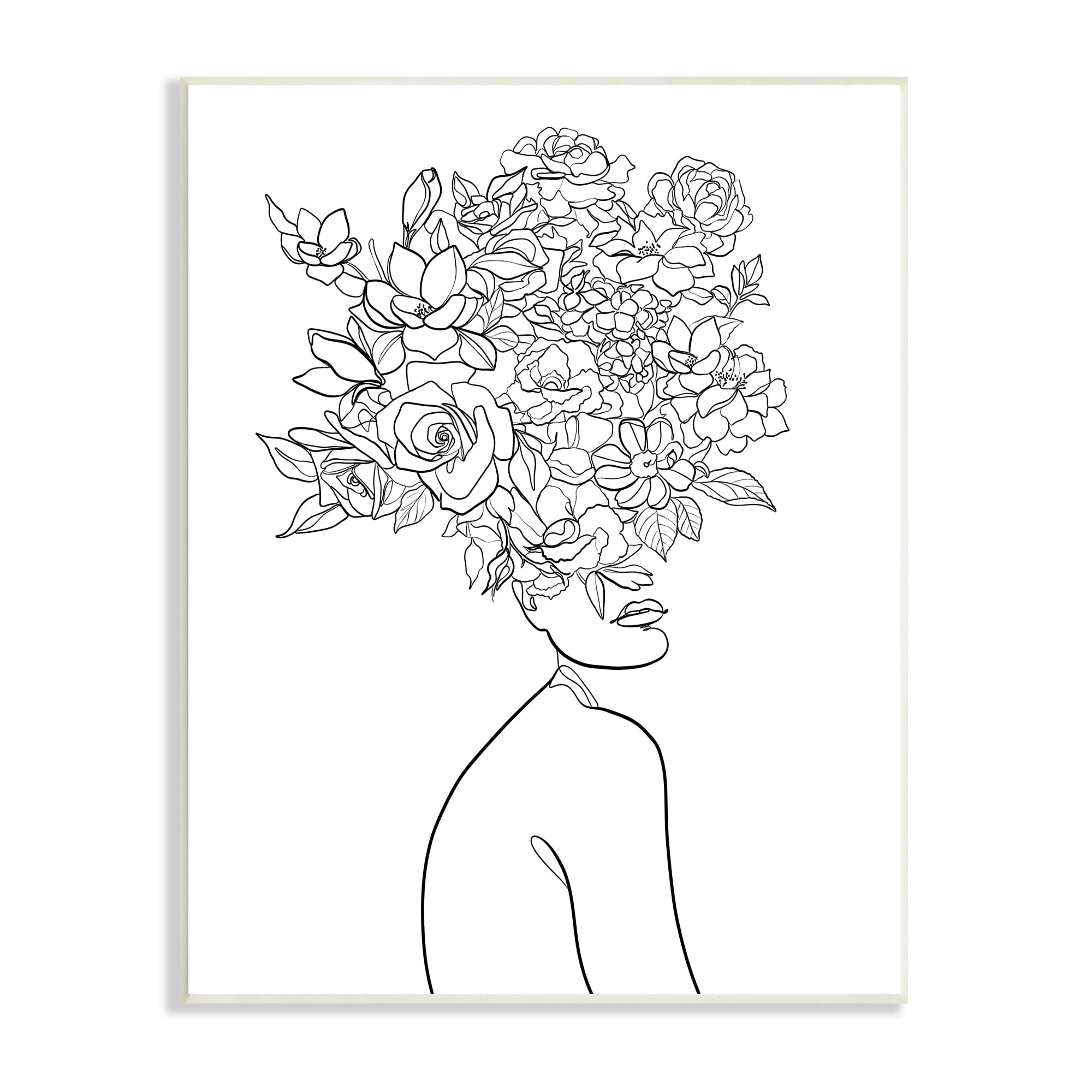 Stupell Industries Slouching Woman Elegant Bouquet Hair Minimal Linework, 10 x 15, Designed by Ros Ruseva