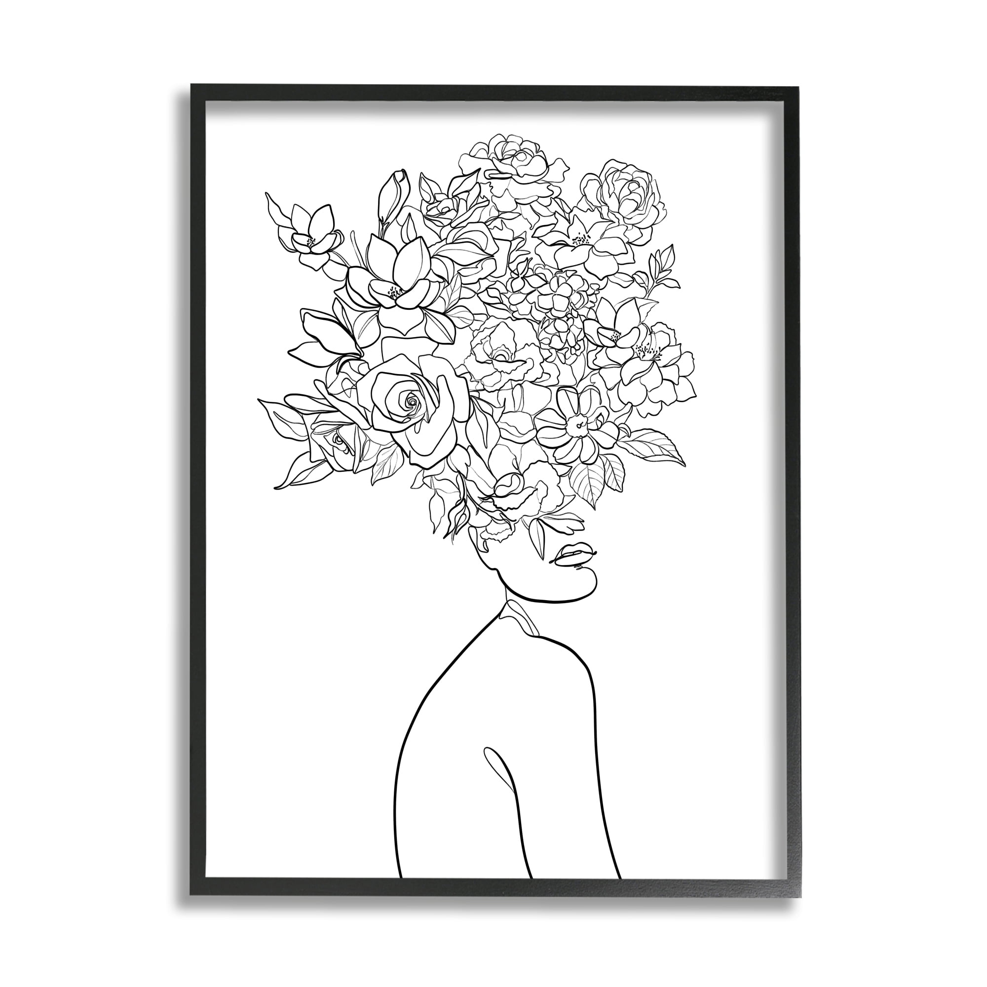 Stupell Industries Slouching Woman Elegant Bouquet Hair Minimal Linework, 11 x 14, Designed by Ros Ruseva