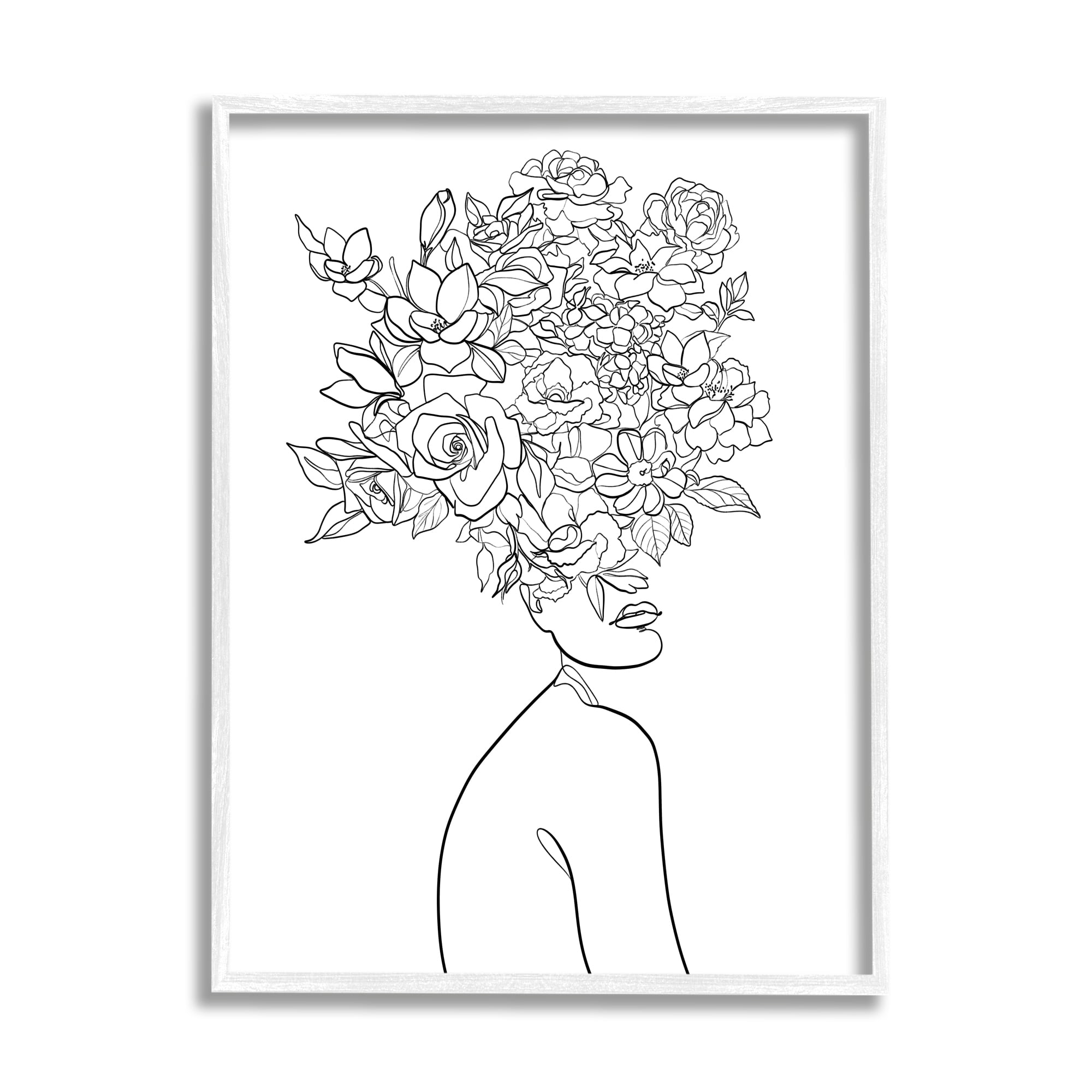 Stupell Industries Slouching Woman Elegant Bouquet Hair Minimal Linework, 16 x 20, Designed by Ros Ruseva