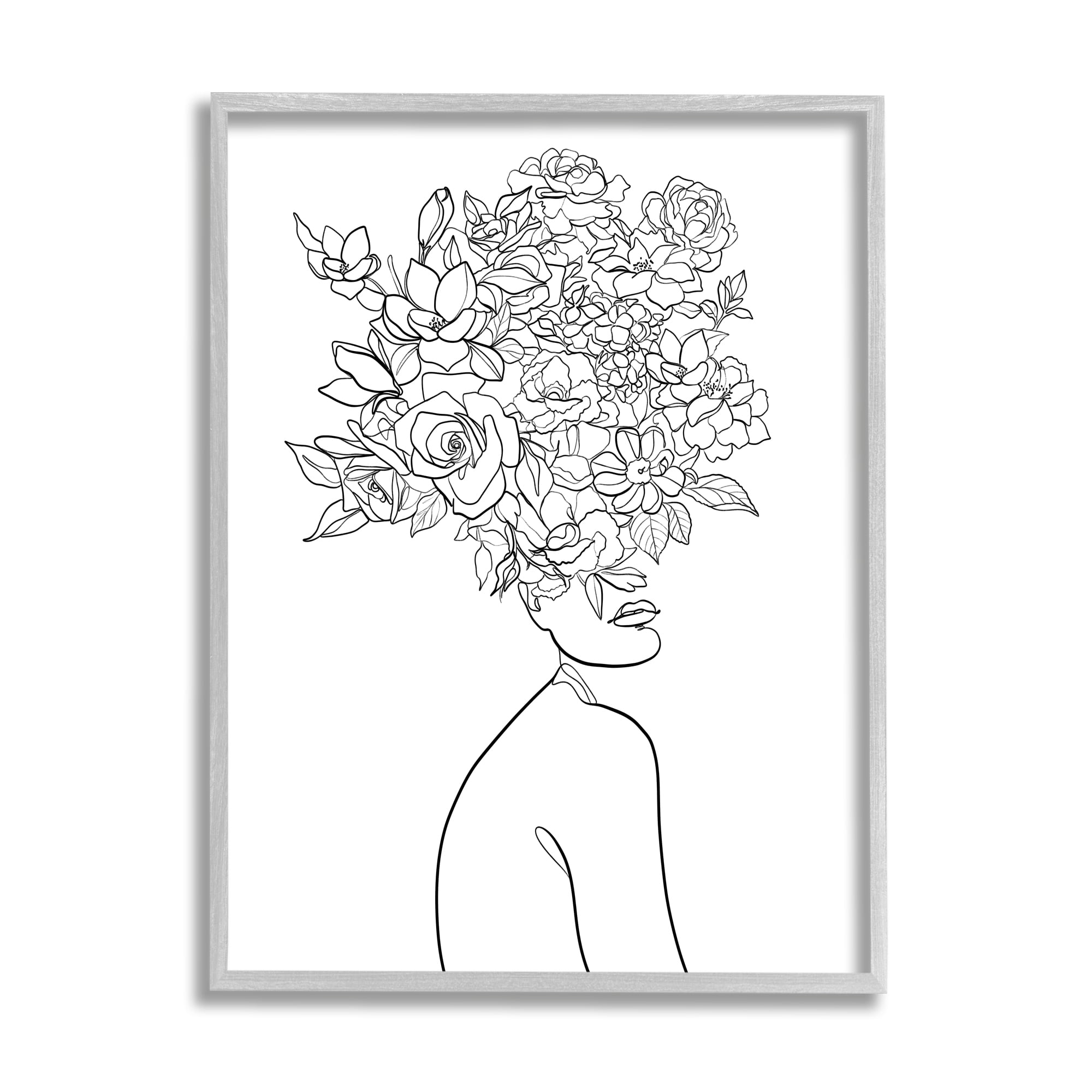 Stupell Industries Slouching Woman Elegant Bouquet Hair Minimal Linework, 24 x 30, Designed by Ros Ruseva