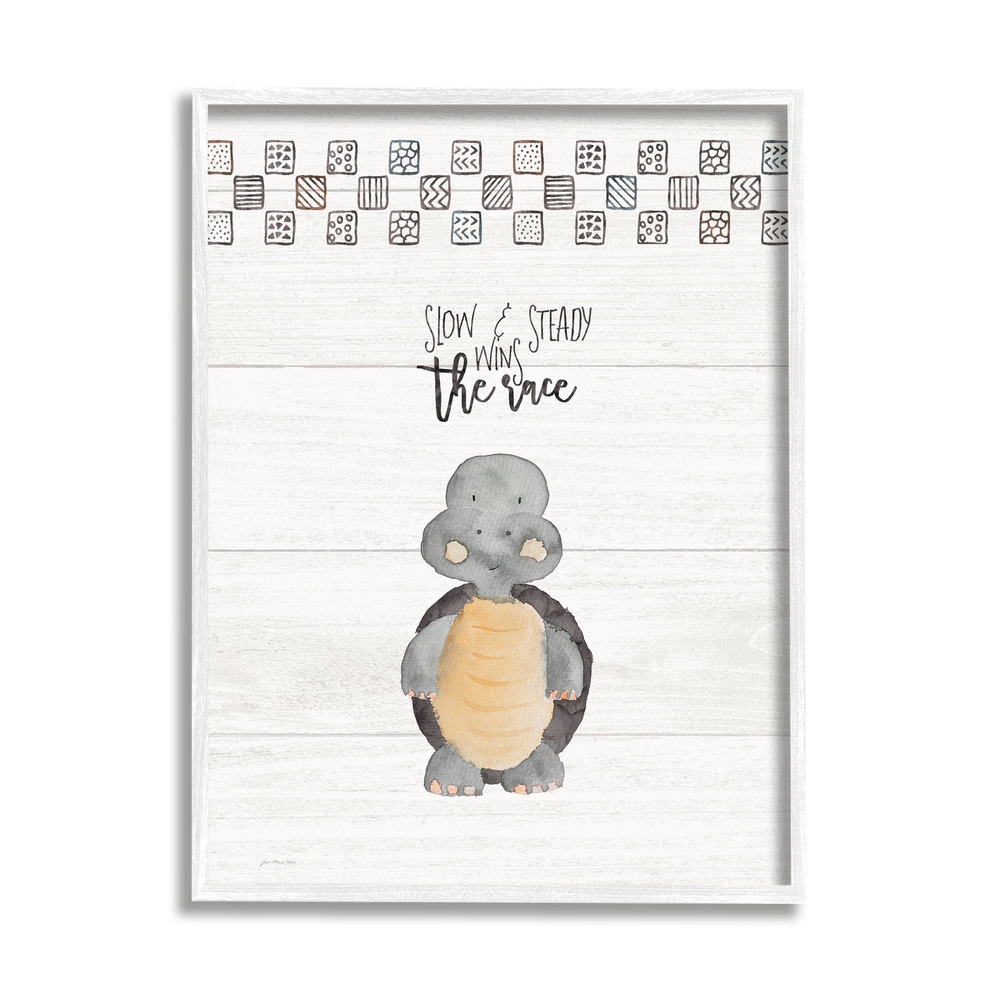 Stupell Industries Slow And Steady Wins Turtle Graphic Art White Framed Art Print Wall Art, 24x30, by Jo Moulton