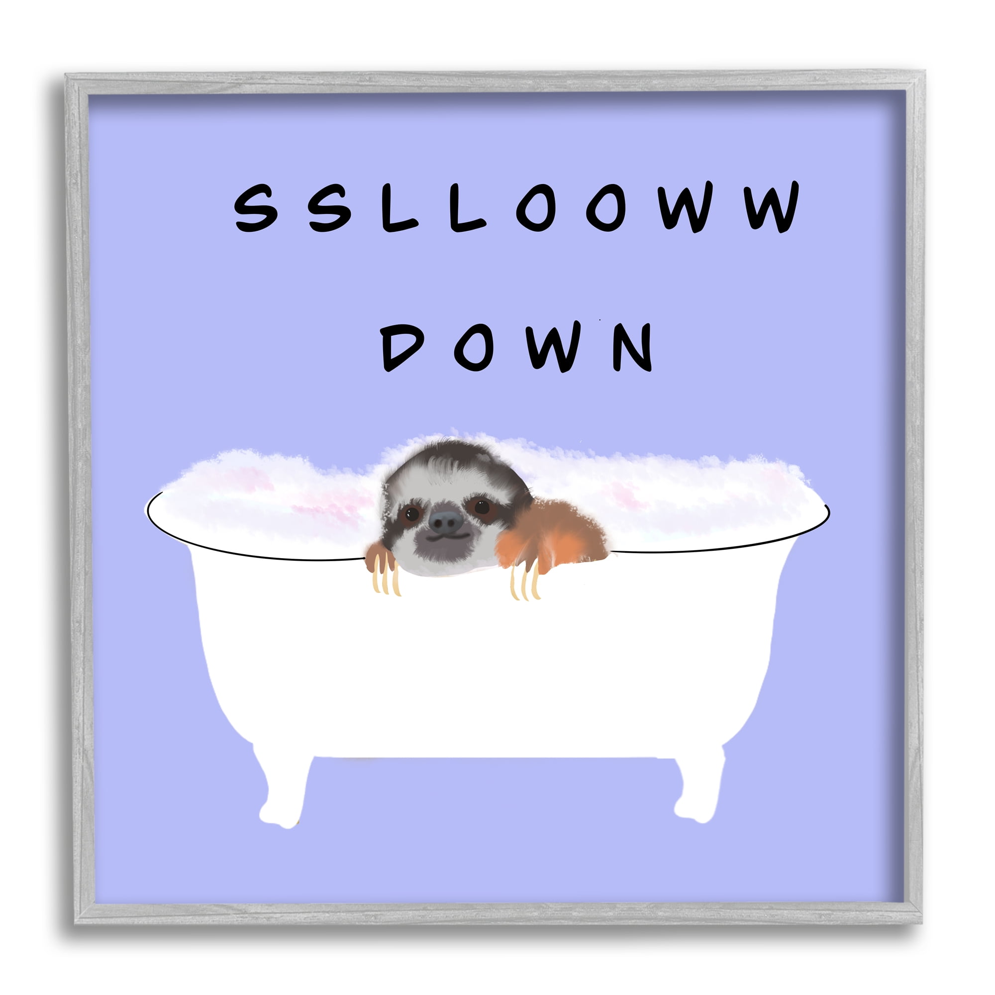 Stupell Industries Slow Down Baby Sloth Bubble Bath Lavender Purple, 12 x 12, Design by Ashley Singleton