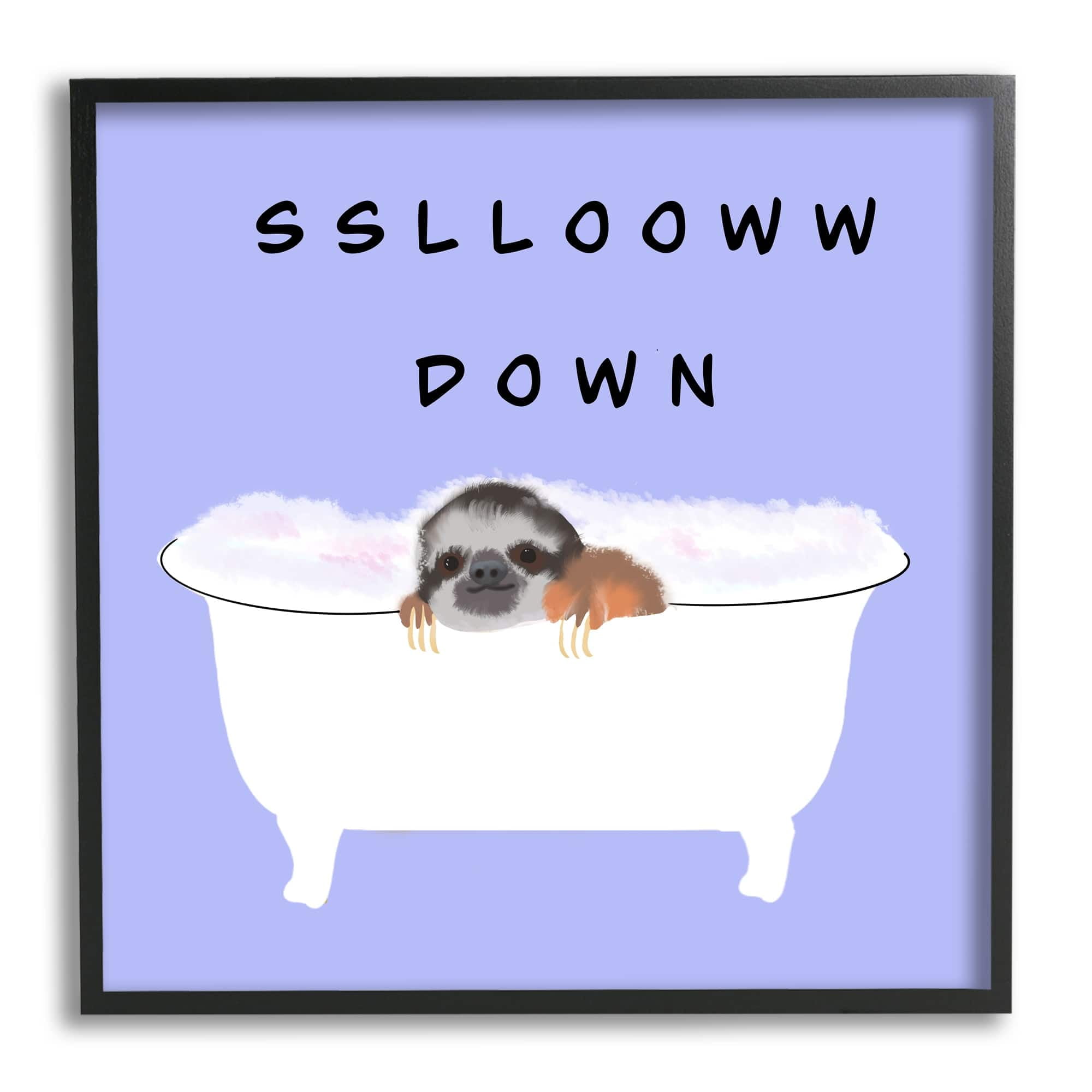 Stupell Industries Slow Down Baby Sloth Bubble Bath Lavender Purple, 24 x 24, Design by Ashley Singleton