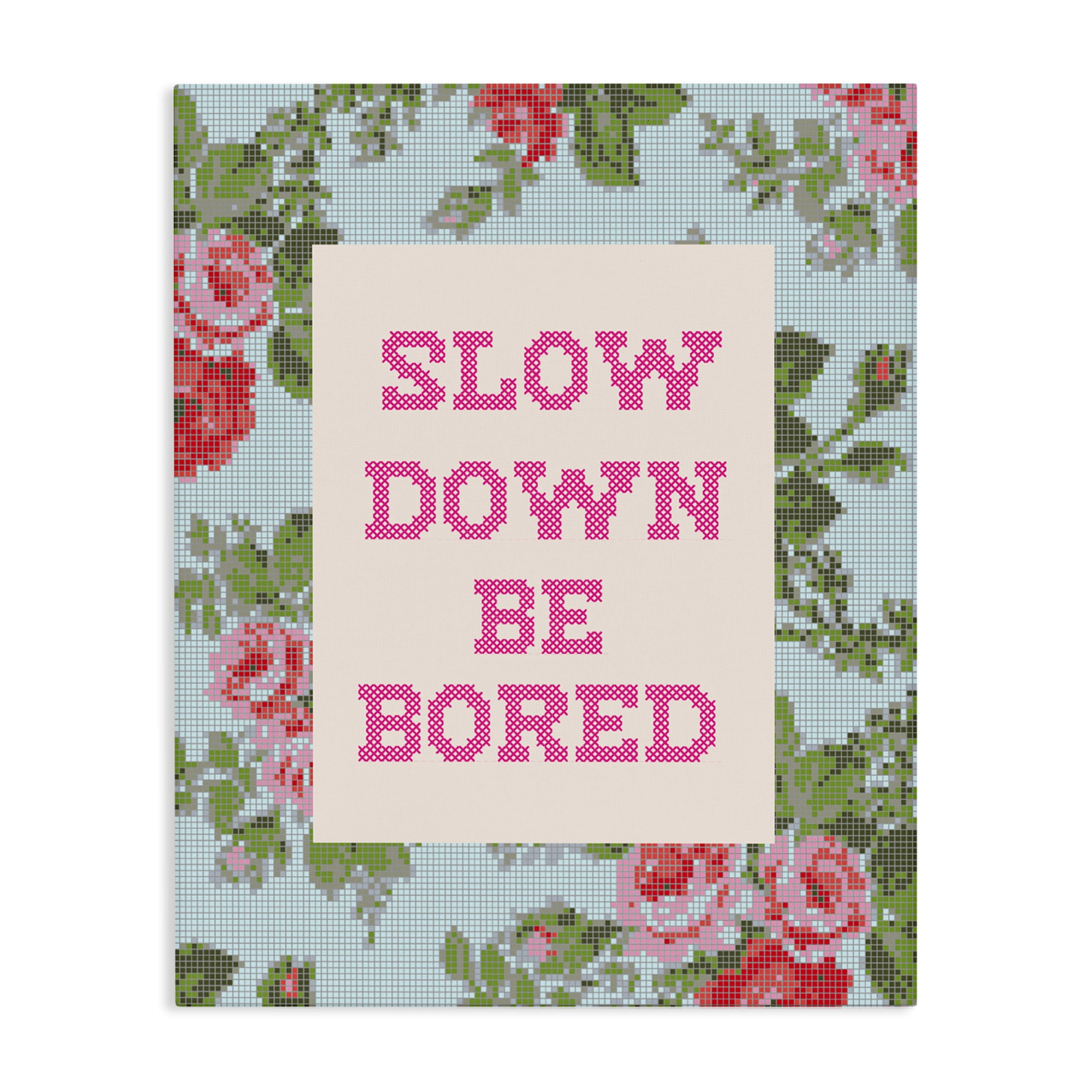 Stupell Industries Slow Down Be Bored Faux Cross Stitch Canvas Wall Art, design by Lil' Rue