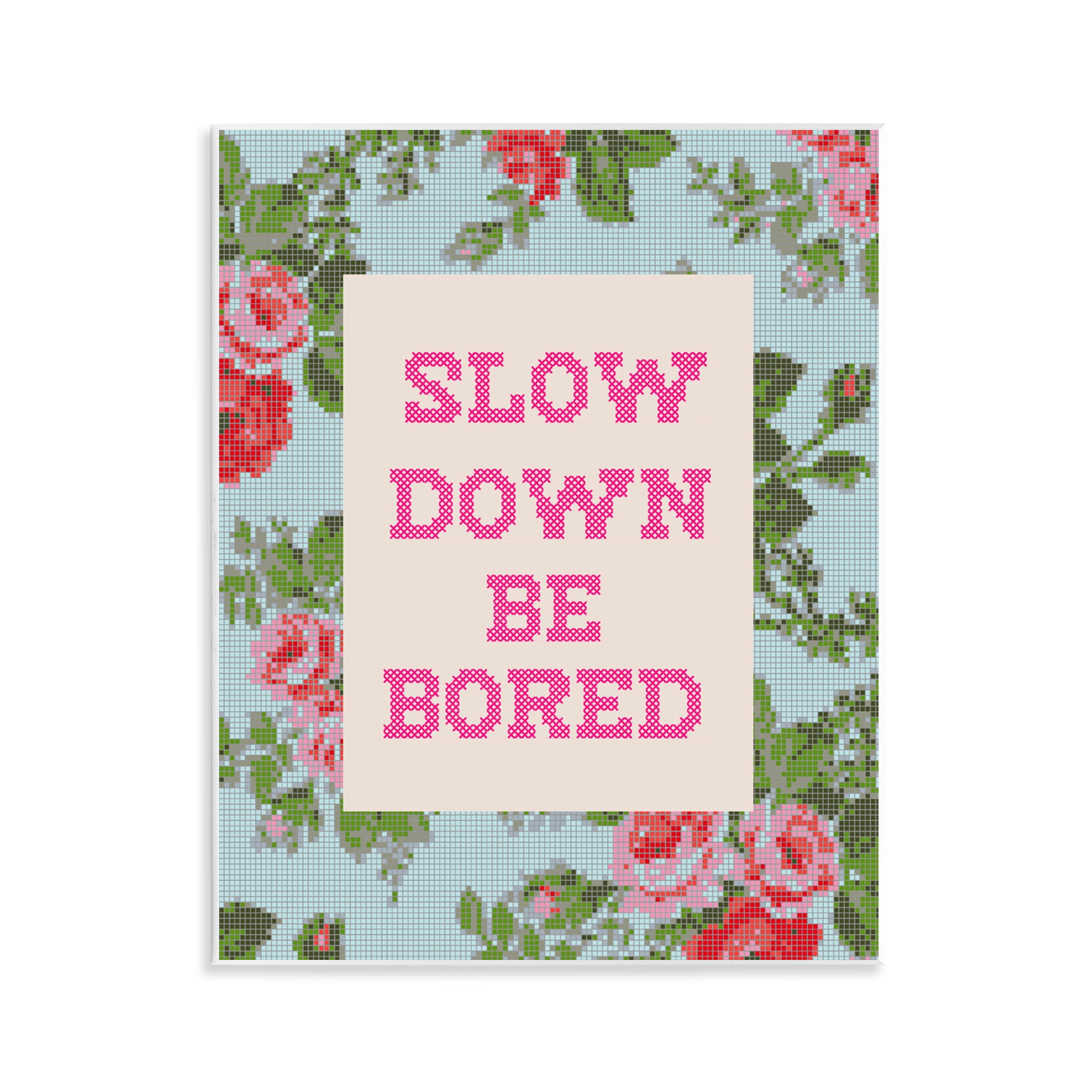 Stupell Industries Slow Down Be Bored Faux Cross Stitch Wall Plaque Art, design by Lil' Rue