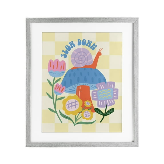 Stupell Industries Slow Down Snail & Mushroom Gray Framed Print Under Glass design by Jilly Jack Designs, 16 x 13