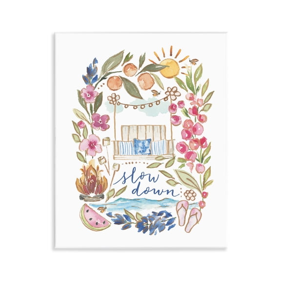 Stupell Industries Slow Down Summer Florals Plants & Flowers Painting Unframed Art Print Wall Art, 11 x 14