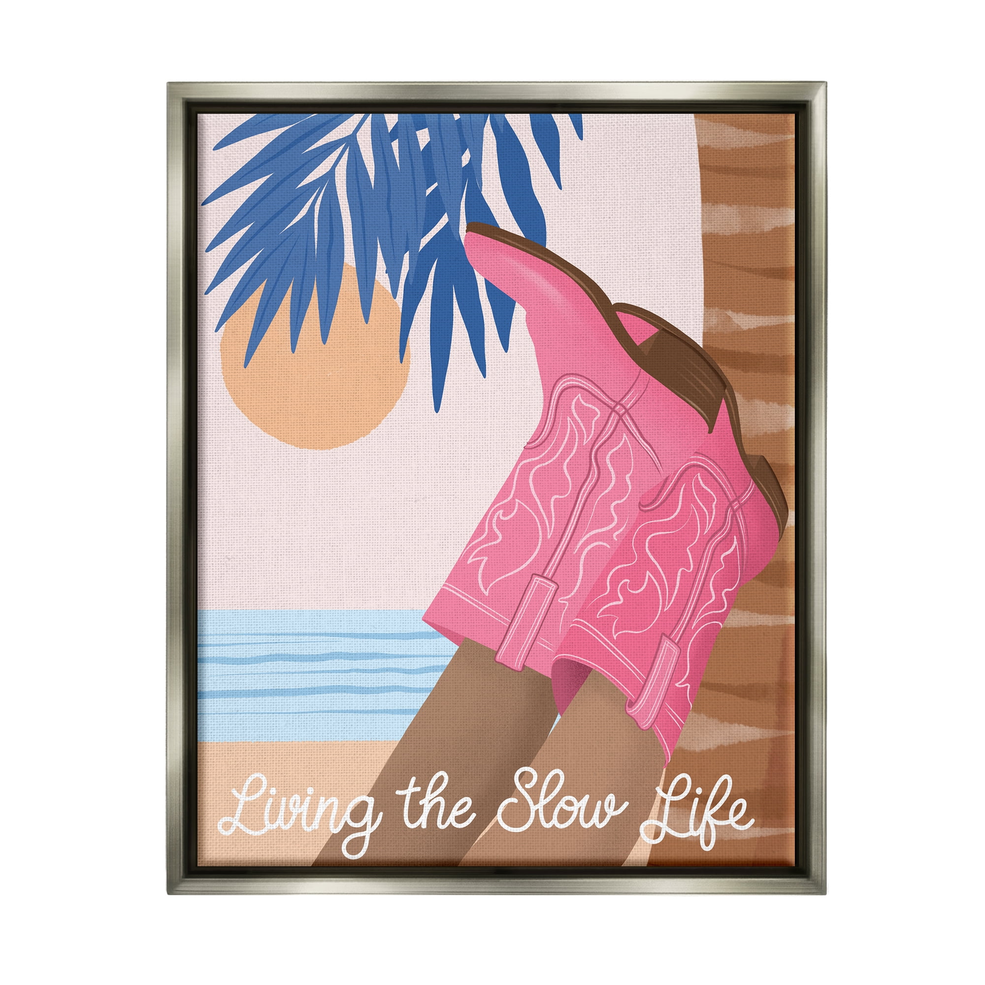 Stupell Industries Slow Life Coastal Cowgirl Landscape Painting Gray Floater Framed Canvas Art Print Wall Art, 17 x 21