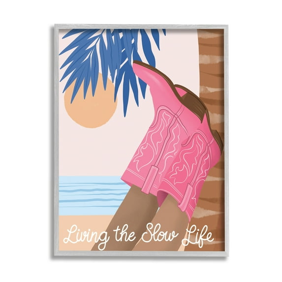 Stupell Industries Slow Life Coastal Cowgirl Landscape Painting Gray Framed Art Print Wall Art, 24 x 30