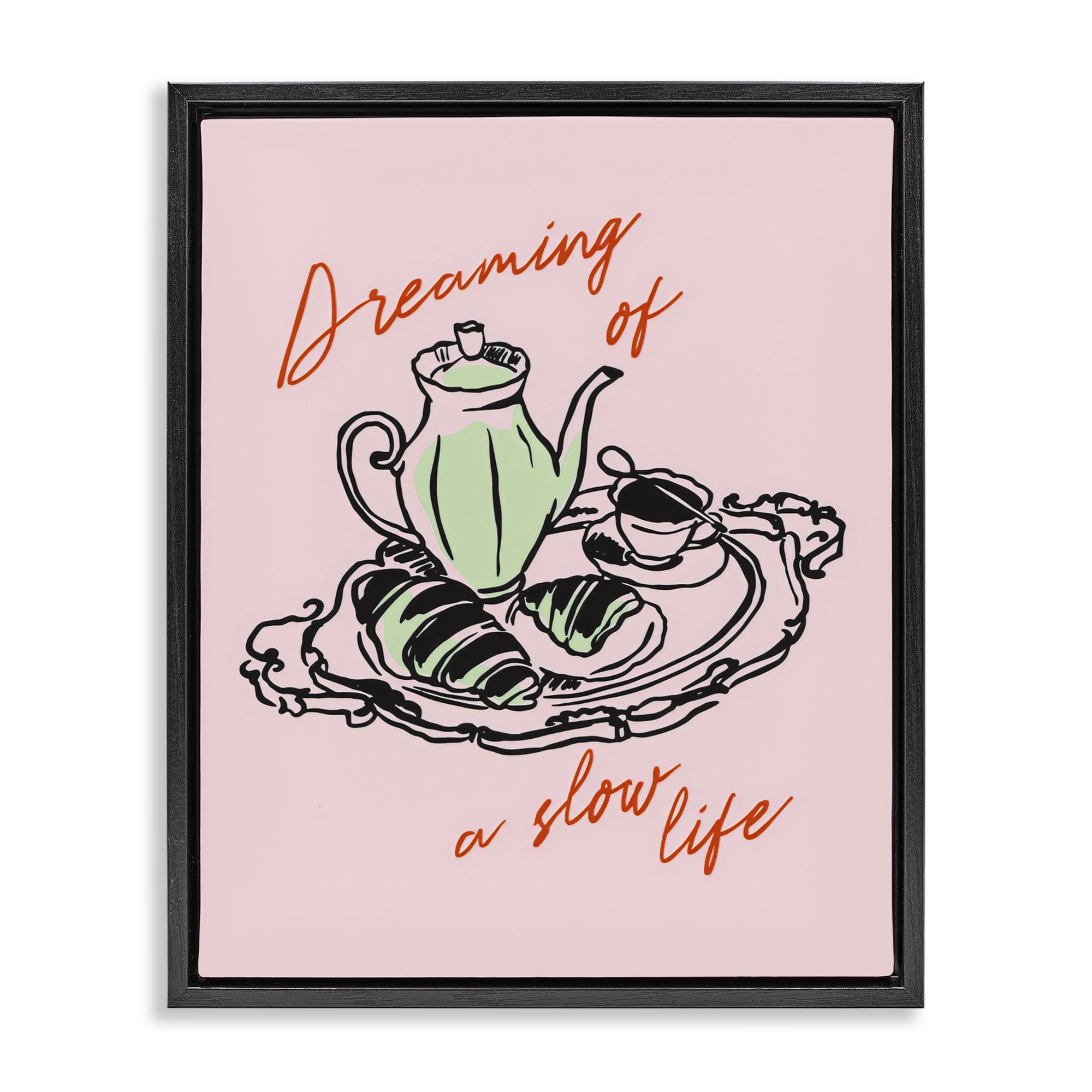 Stupell Industries Slow Life Tea Platter Black Framed Floater Canvas Wall Art, design by The Prints Vibe