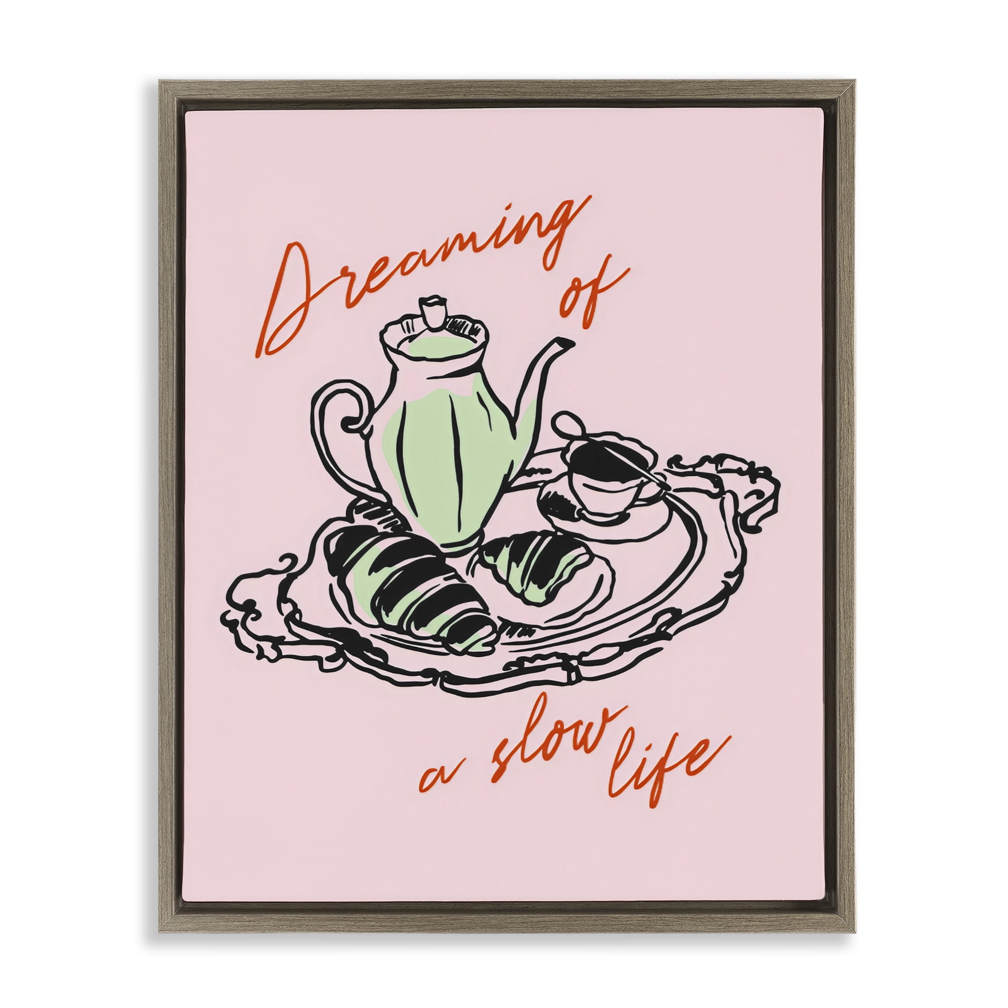 Stupell Industries Slow Life Tea Platter Brown Framed Floater Canvas Wall Art, design by The Prints Vibe