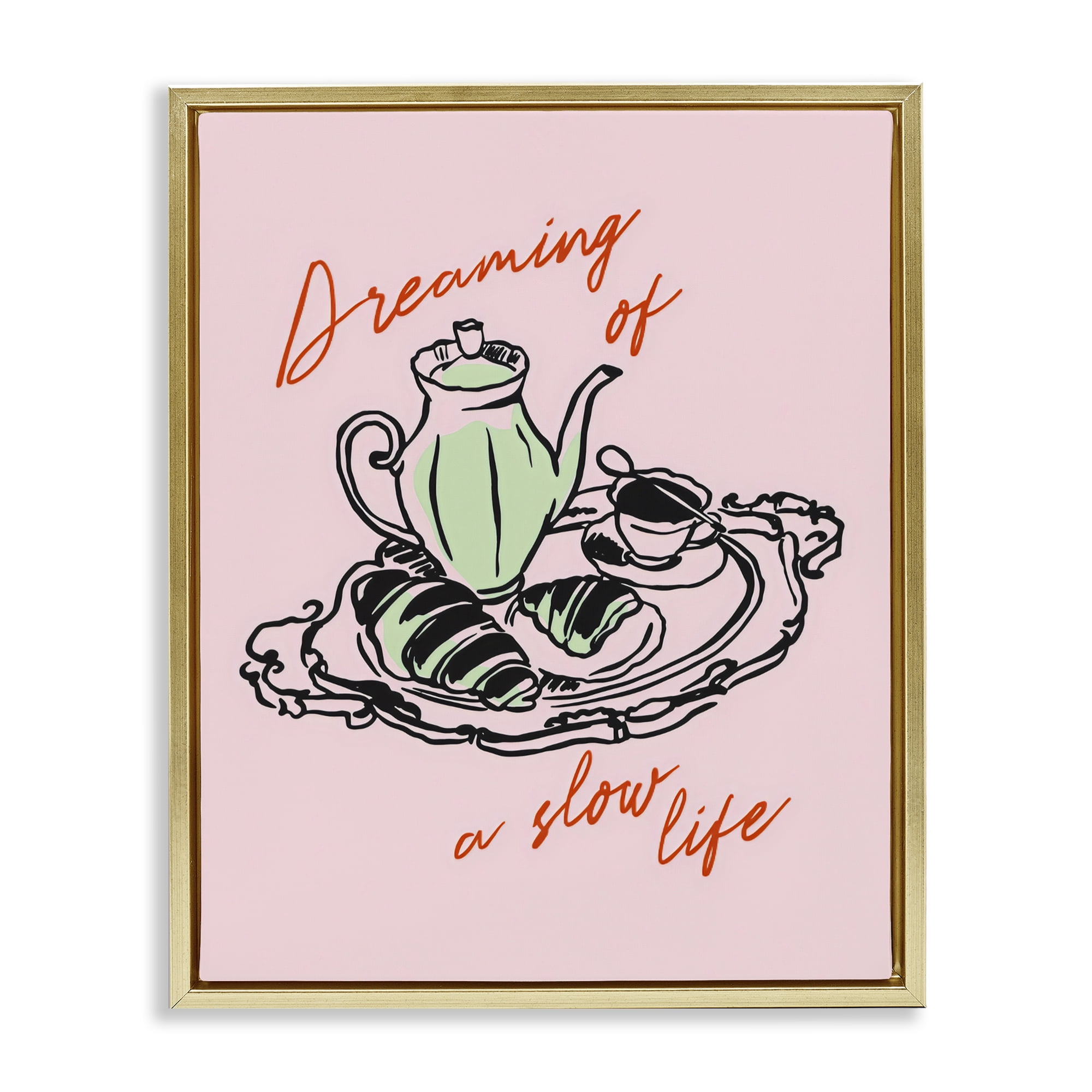 Stupell Industries Slow Life Tea Platter Gold Framed Floater Canvas Wall Art, design by The Prints Vibe