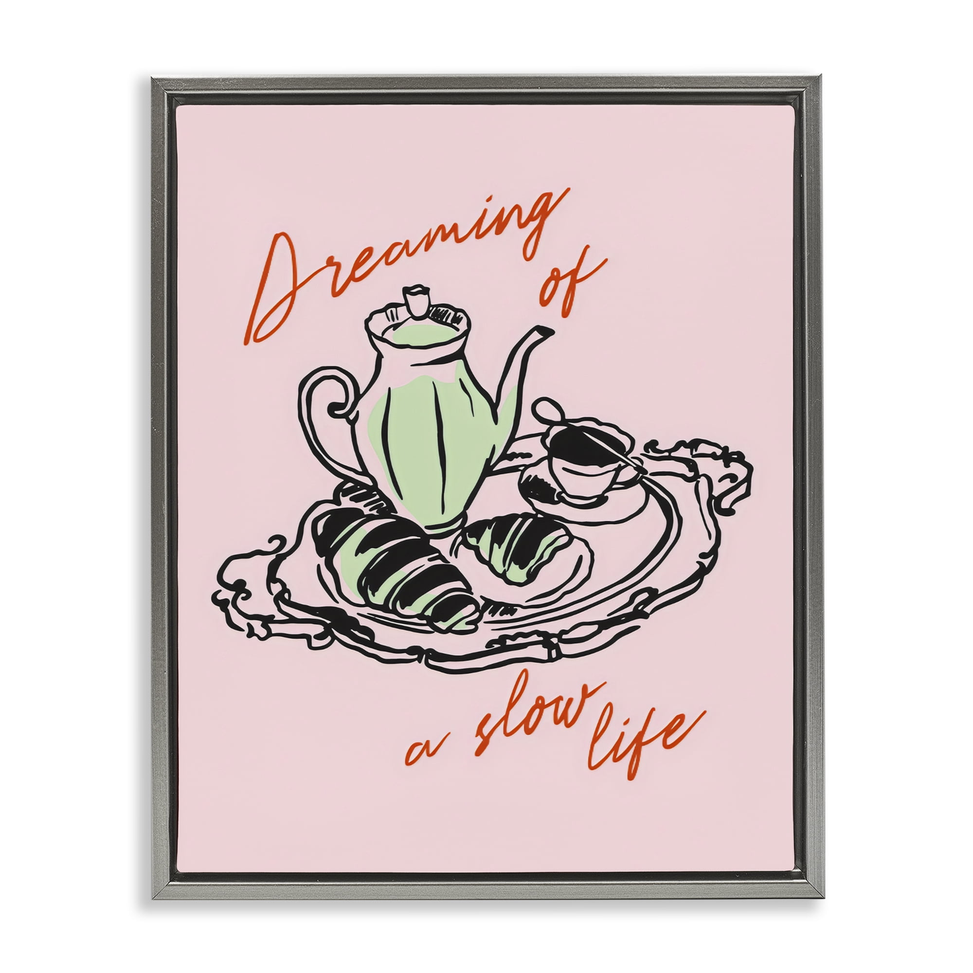 Stupell Industries Slow Life Tea Platter Gray Framed Floater Canvas Wall Art, design by The Prints Vibe