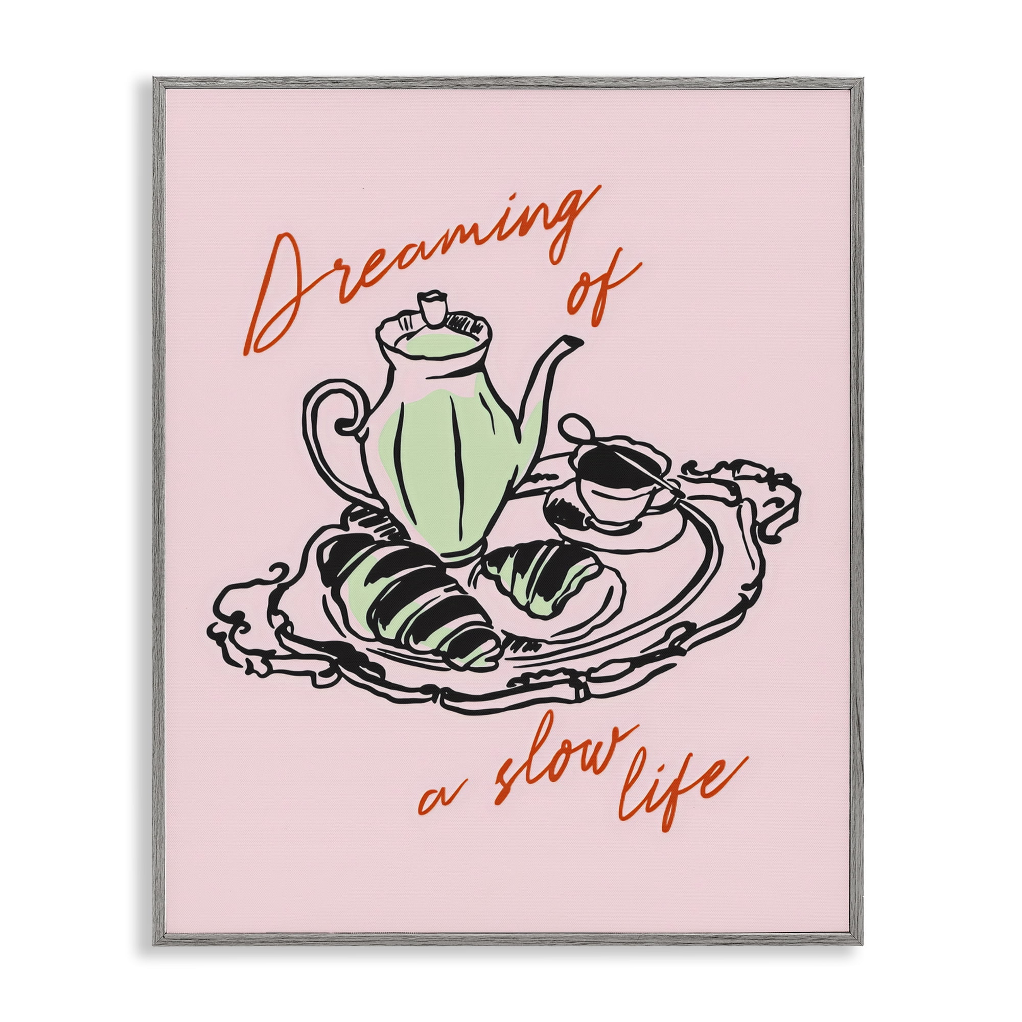 Stupell Industries Slow Life Tea Platter Gray Framed Giclee Art, design by The Prints Vibe