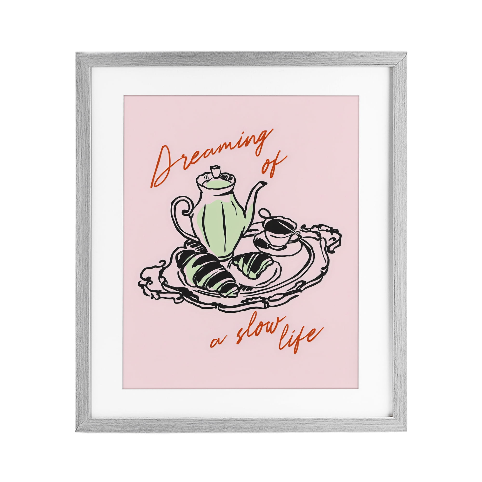 Stupell Industries Slow Life Tea Platter Gray Framed Print Under Glass, design by The Prints Vibe