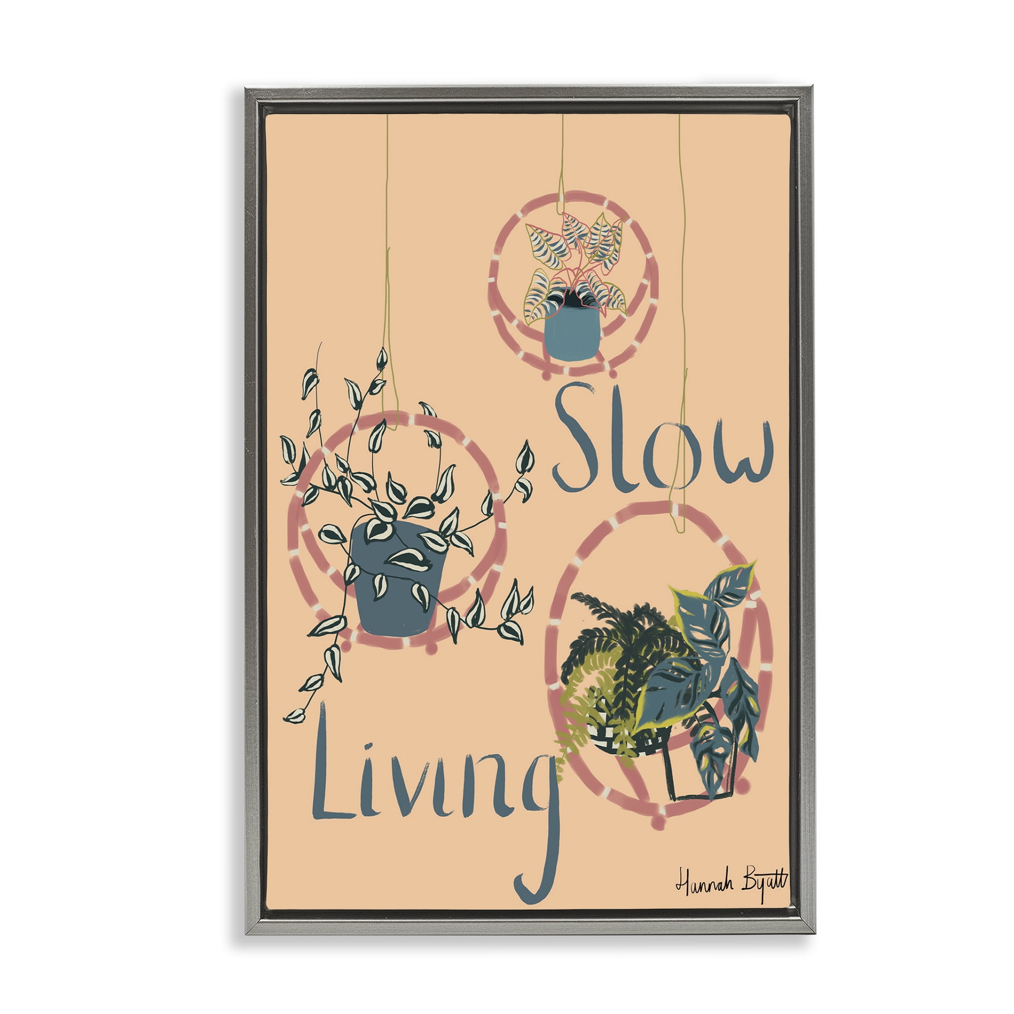 Stupell Industries Slow Living & Plants Plants & Flowers Painting Gray Floater Framed Canvas Art Print Wall Art, 17 x 25